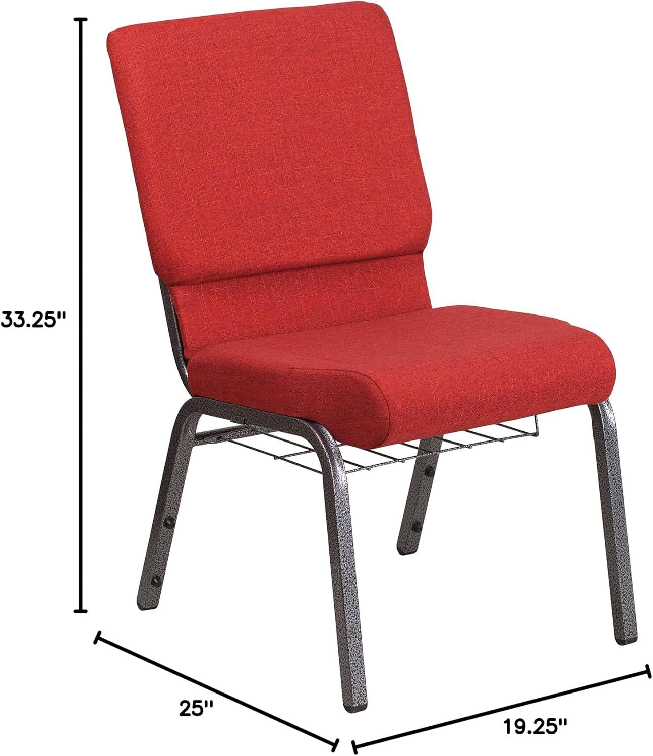 imageFlash Furniture 4 Pk HERCULES Series 185W Church Chair in Black Patterned Fabric with Cup Book Rack Silver Vein FrameRed FabricSilver Vein Frame
