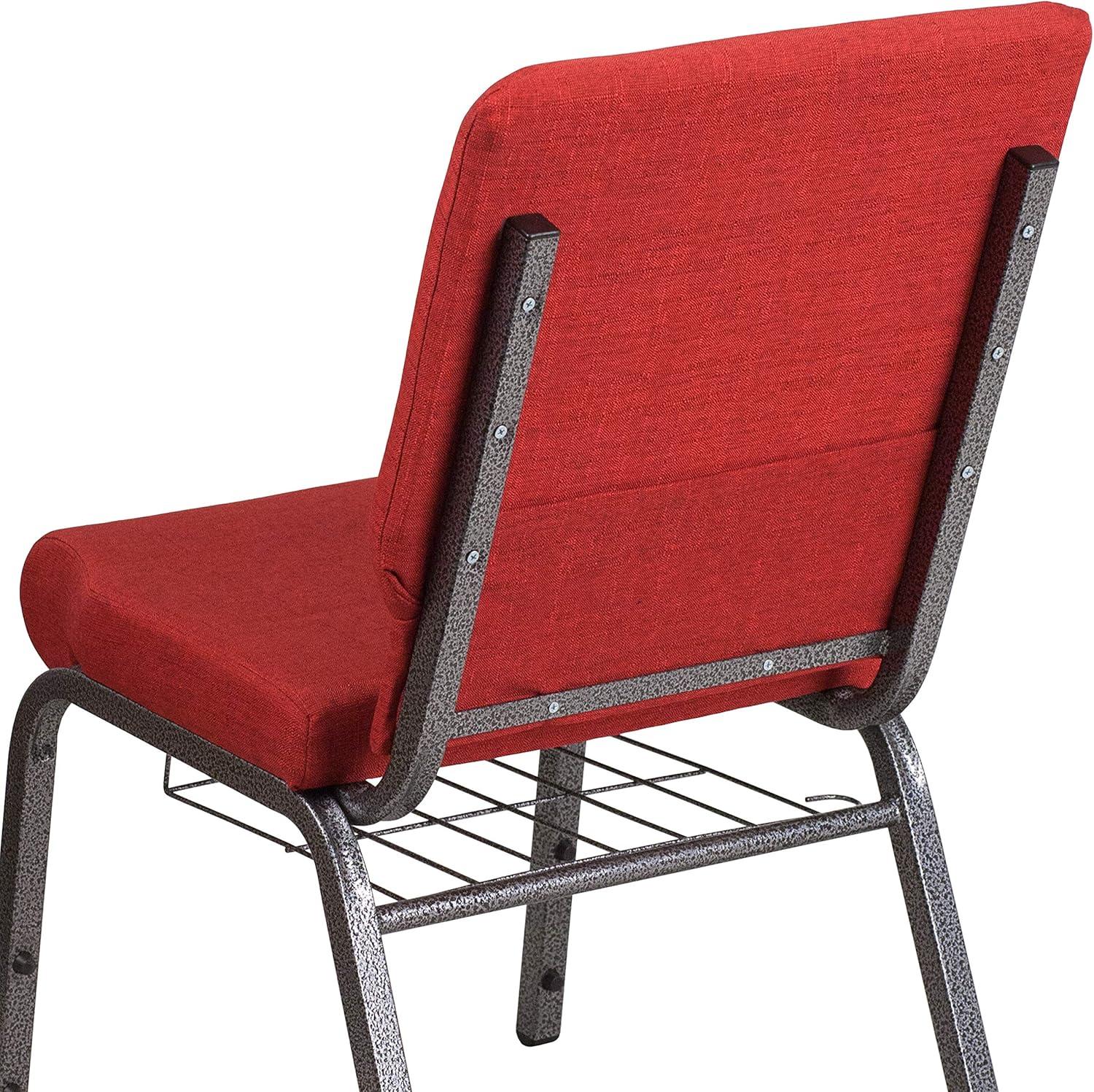 imageFlash Furniture 4 Pk HERCULES Series 185W Church Chair in Black Patterned Fabric with Cup Book Rack Silver Vein FrameRed FabricSilver Vein Frame
