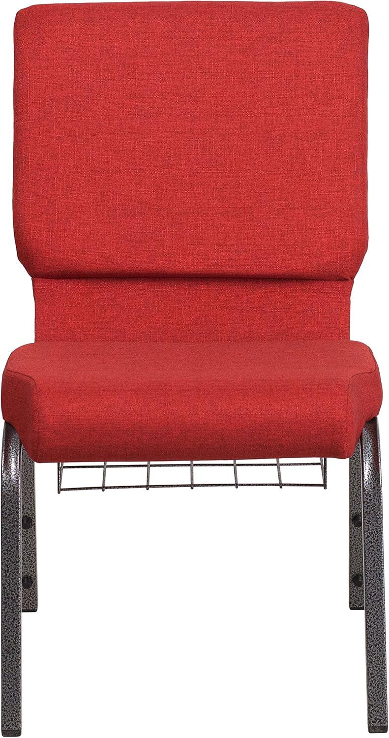 imageFlash Furniture 4 Pk HERCULES Series 185W Church Chair in Black Patterned Fabric with Cup Book Rack Silver Vein FrameRed FabricSilver Vein Frame