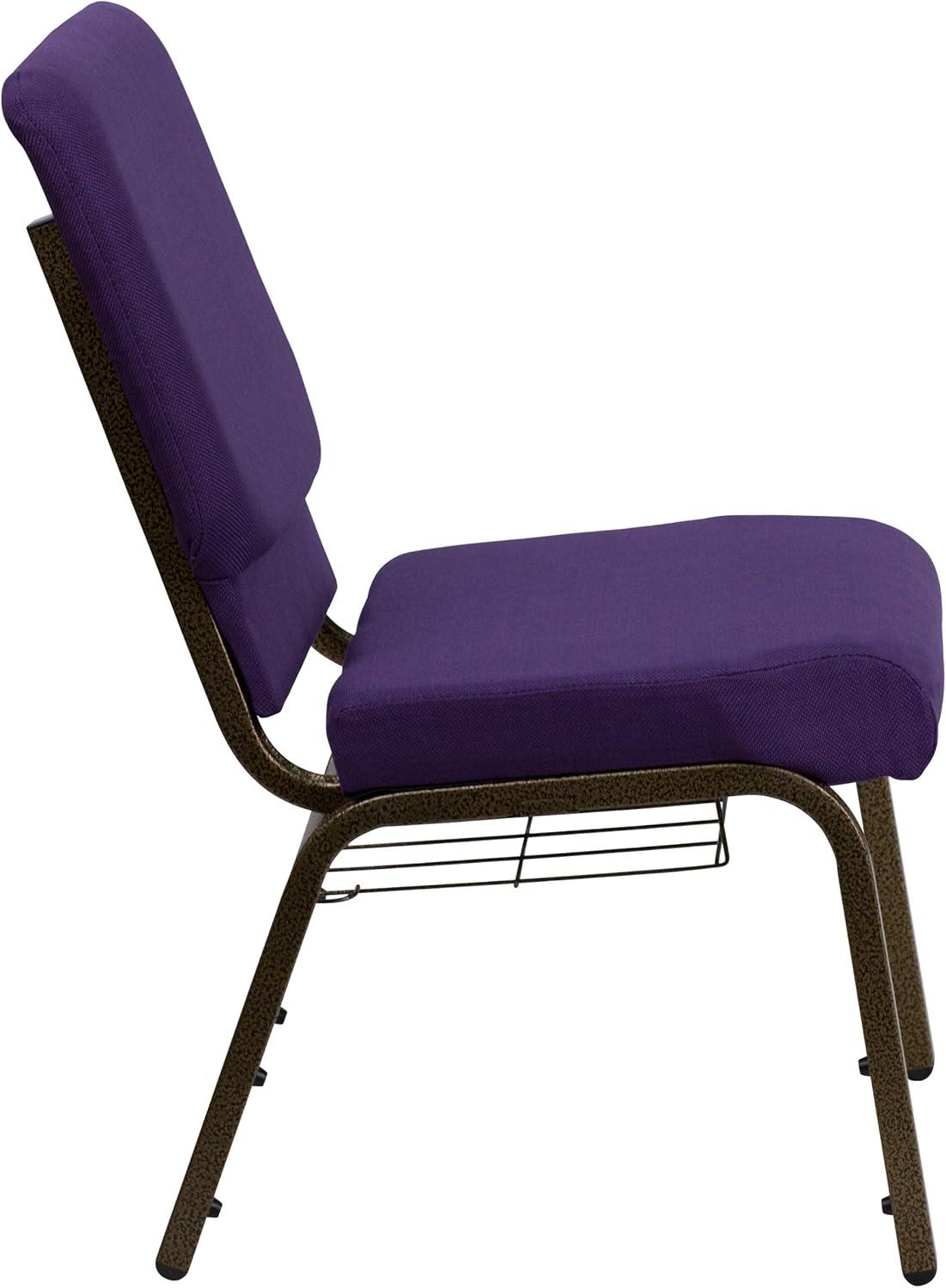imageFlash Furniture 4 Pk HERCULES Series 185W Church Chair in Black Patterned Fabric with Cup Book Rack Silver Vein FrameRoyal Purple FabricGold Vein Frame