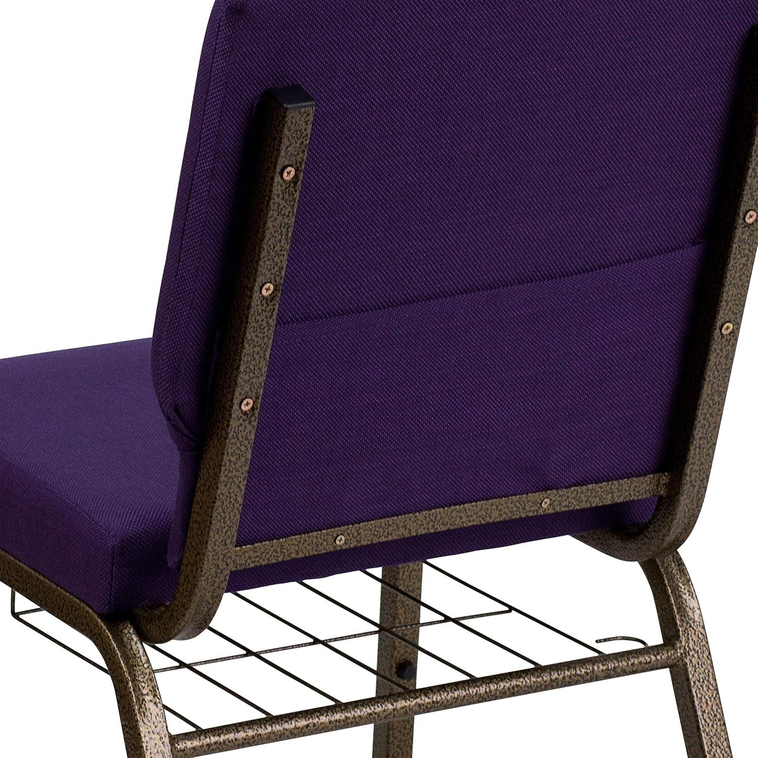 imageFlash Furniture 4 Pk HERCULES Series 185W Church Chair in Black Patterned Fabric with Cup Book Rack Silver Vein FrameRoyal Purple FabricGold Vein Frame