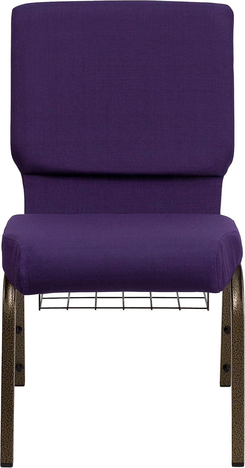 imageFlash Furniture 4 Pk HERCULES Series 185W Church Chair in Black Patterned Fabric with Cup Book Rack Silver Vein FrameRoyal Purple FabricGold Vein Frame