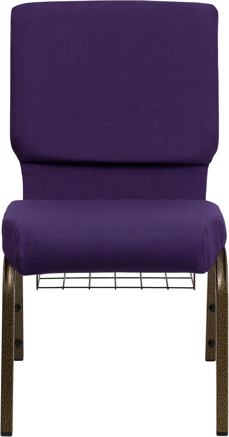 imageFlash Furniture 4 Pk HERCULES Series 185W Church Chair in Black Patterned Fabric with Cup Book Rack Silver Vein FrameRoyal Purple FabricGold Vein Frame