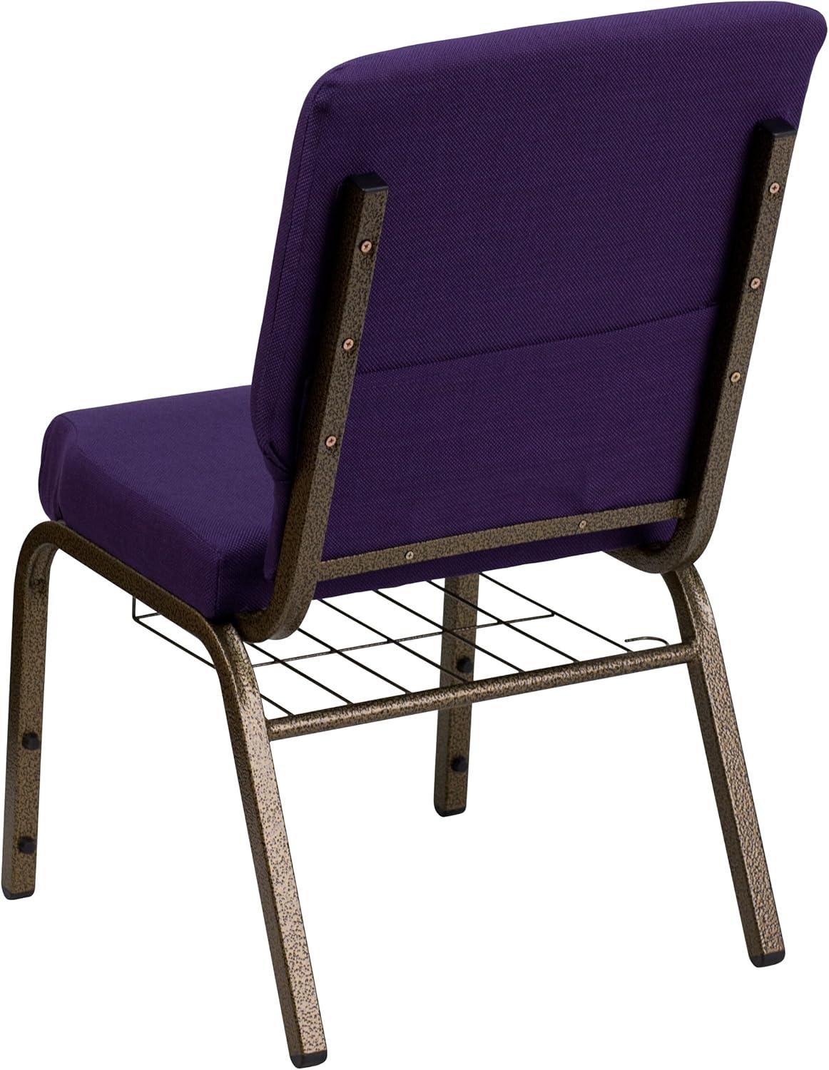 imageFlash Furniture 4 Pk HERCULES Series 185W Church Chair in Black Patterned Fabric with Cup Book Rack Silver Vein FrameRoyal Purple FabricGold Vein Frame