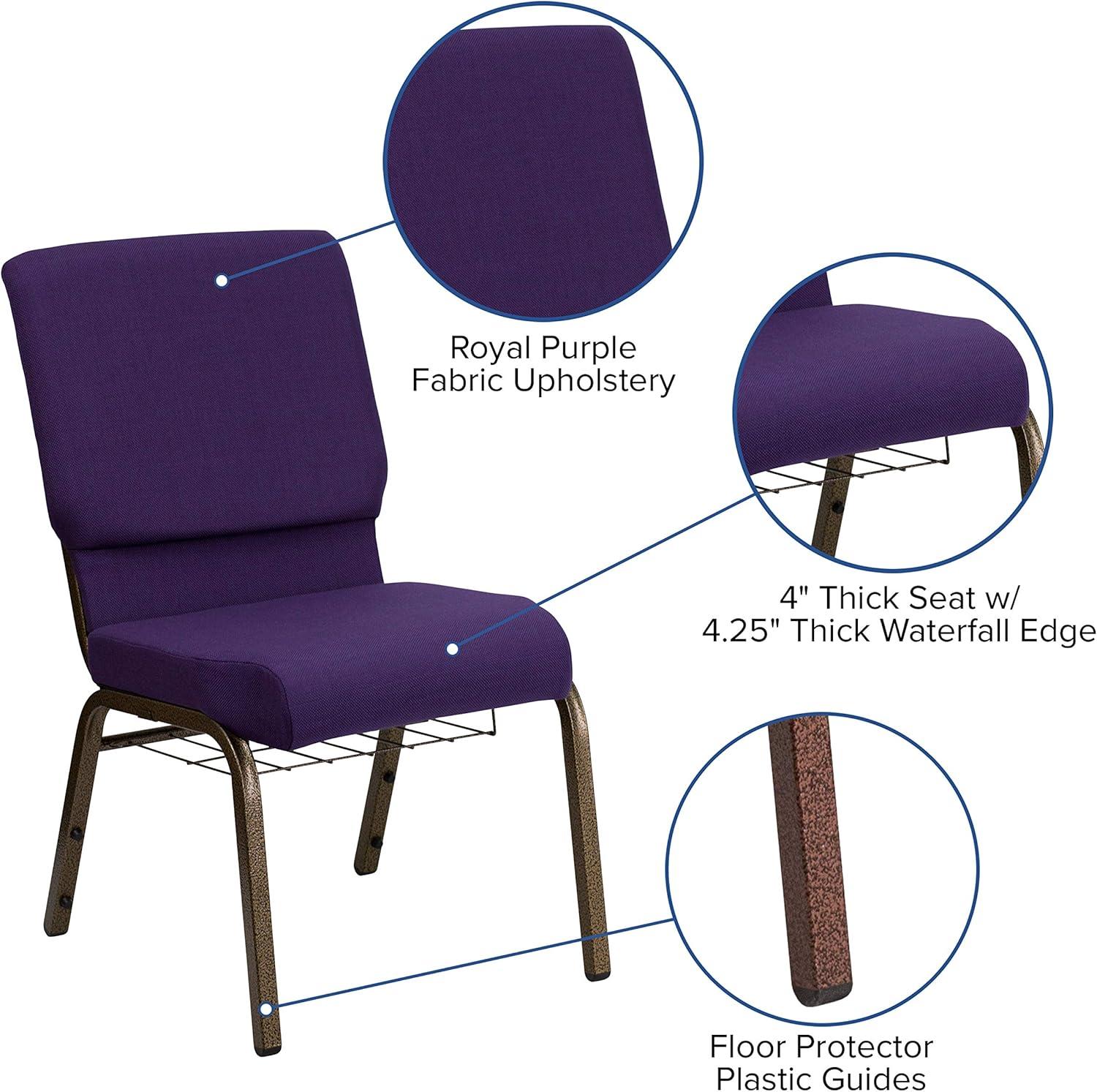 imageFlash Furniture 4 Pk HERCULES Series 185W Church Chair in Black Patterned Fabric with Cup Book Rack Silver Vein FrameRoyal Purple FabricGold Vein Frame