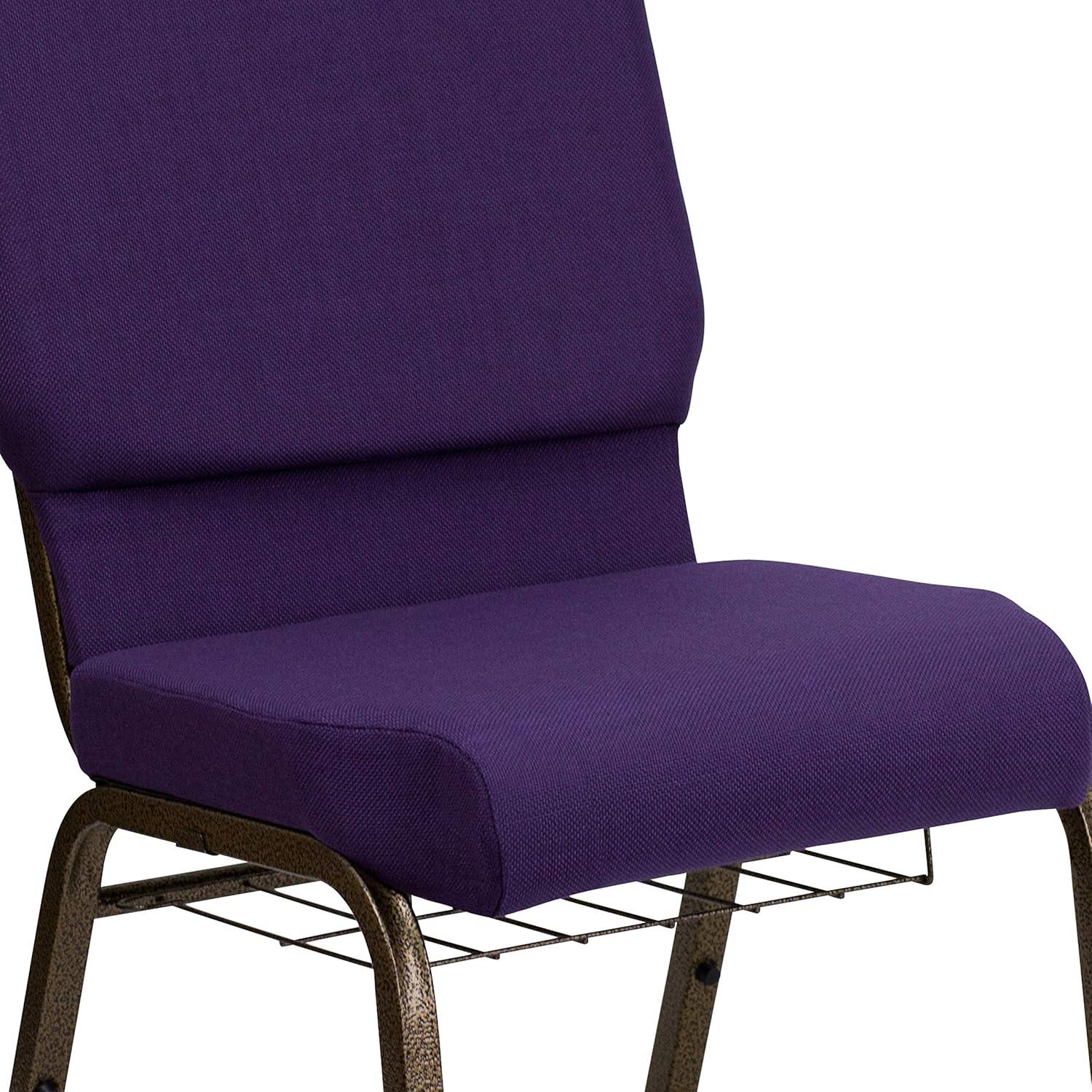imageFlash Furniture 4 Pk HERCULES Series 185W Church Chair in Black Patterned Fabric with Cup Book Rack Silver Vein FrameRoyal Purple FabricGold Vein Frame