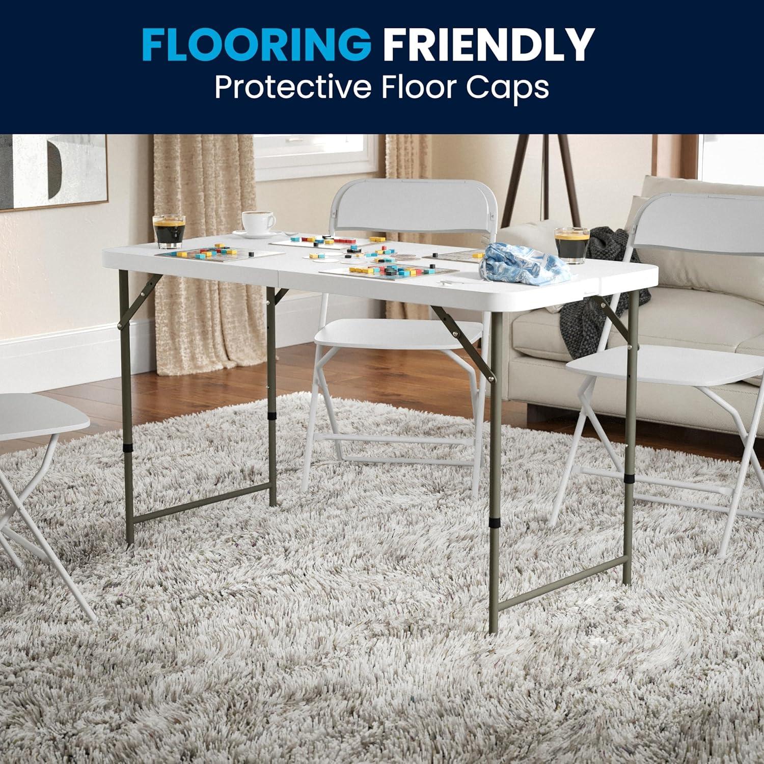 imageFlash Furniture 4 Rectangular Plastic Folding Event Table with Adjustable Legs and Carrying Handle BiFold Portable Banquet Table for IndoorOutdoor Events White