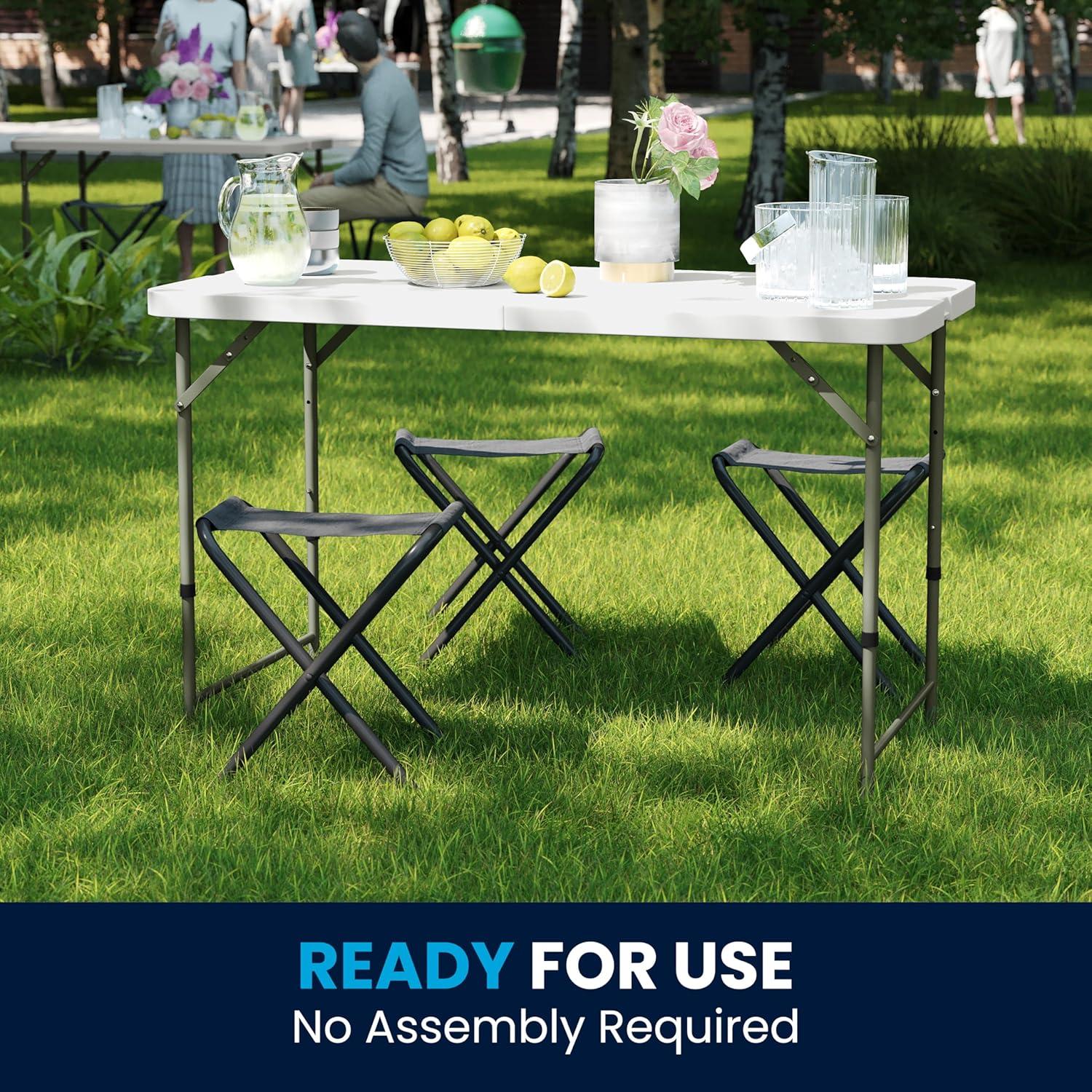 imageFlash Furniture 4 Rectangular Plastic Folding Event Table with Adjustable Legs and Carrying Handle BiFold Portable Banquet Table for IndoorOutdoor Events White