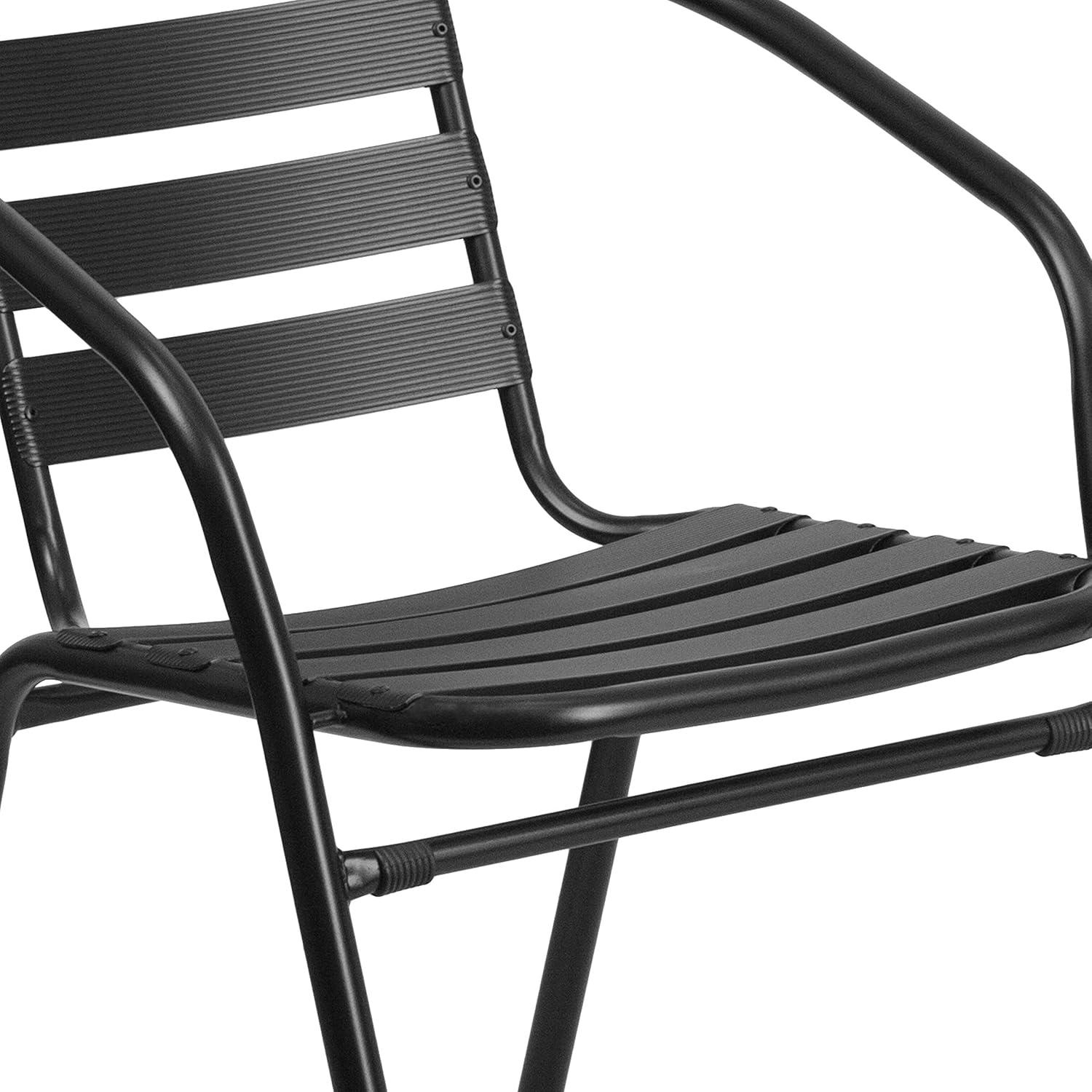 imageFlash Furniture 5Piece Patio Dining Set with 315quot Square Glass Metal Table and 4 Stackable Slat Back Chairs IndoorOutdoor Bistro Set BlackBlack