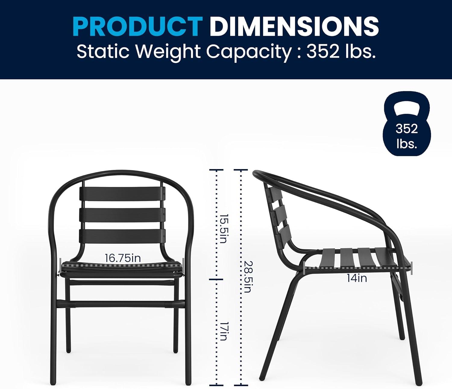 imageFlash Furniture 5Piece Patio Dining Set with 315quot Square Glass Metal Table and 4 Stackable Slat Back Chairs IndoorOutdoor Bistro Set BlackBlack