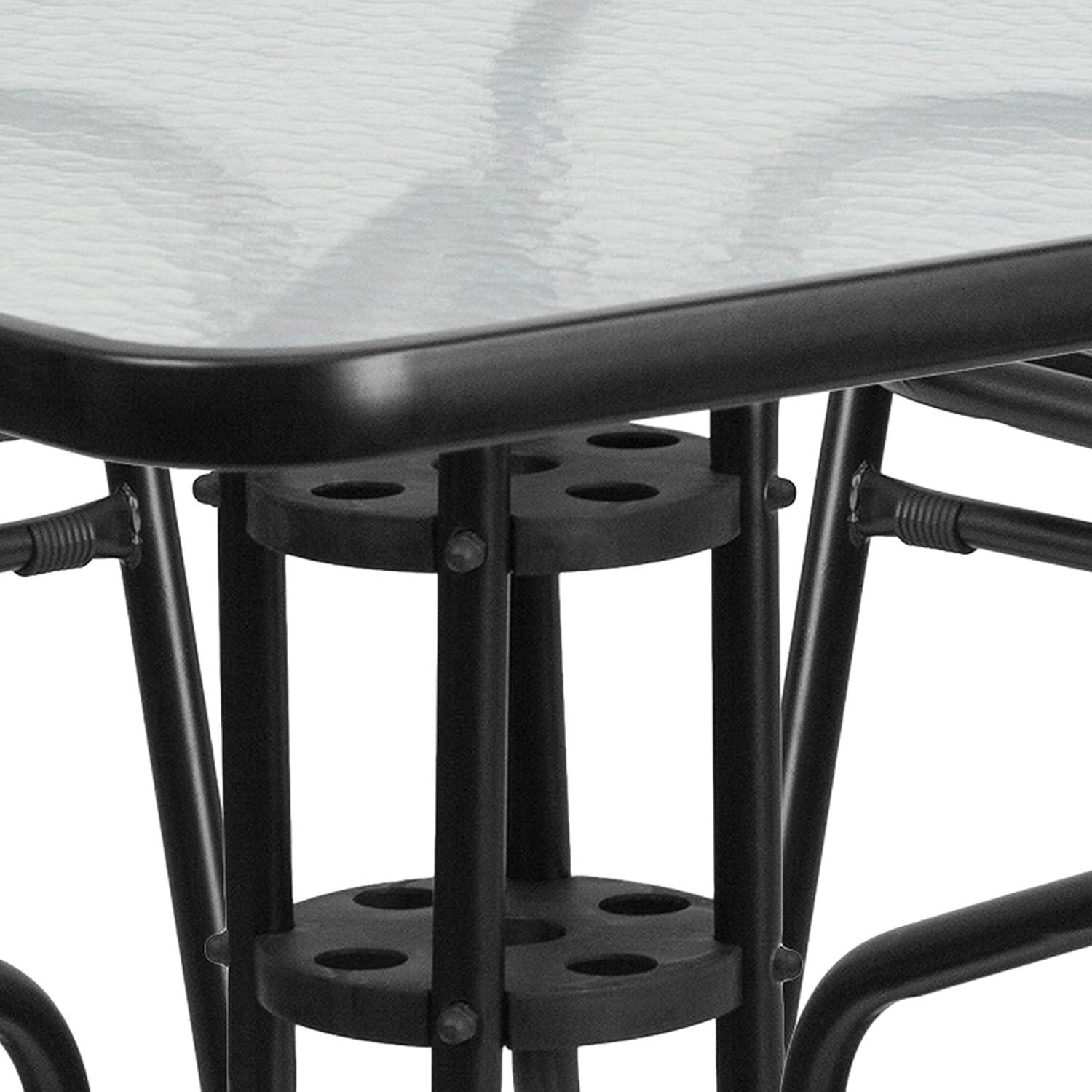 imageFlash Furniture 5Piece Patio Dining Set with 315quot Square Glass Metal Table and 4 Stackable Slat Back Chairs IndoorOutdoor Bistro Set BlackBlack