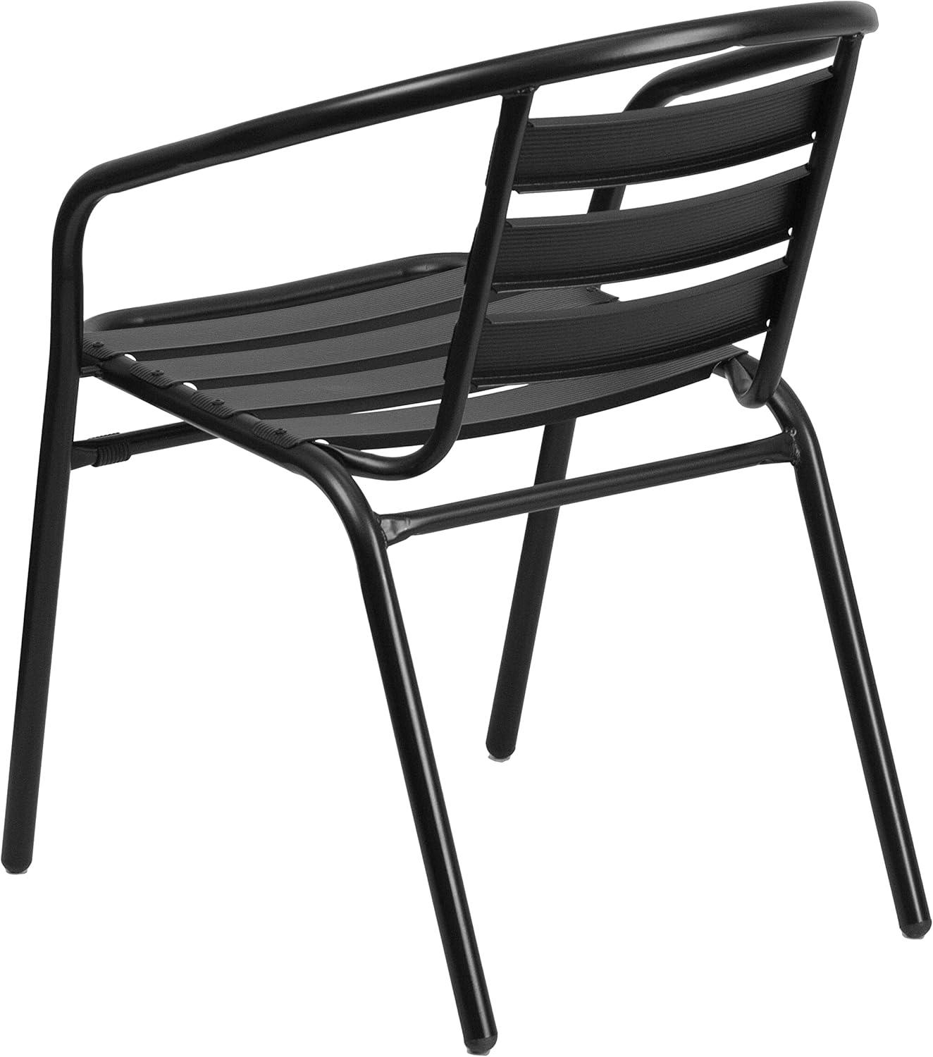 imageFlash Furniture 5Piece Patio Dining Set with 315quot Square Glass Metal Table and 4 Stackable Slat Back Chairs IndoorOutdoor Bistro Set BlackBlack