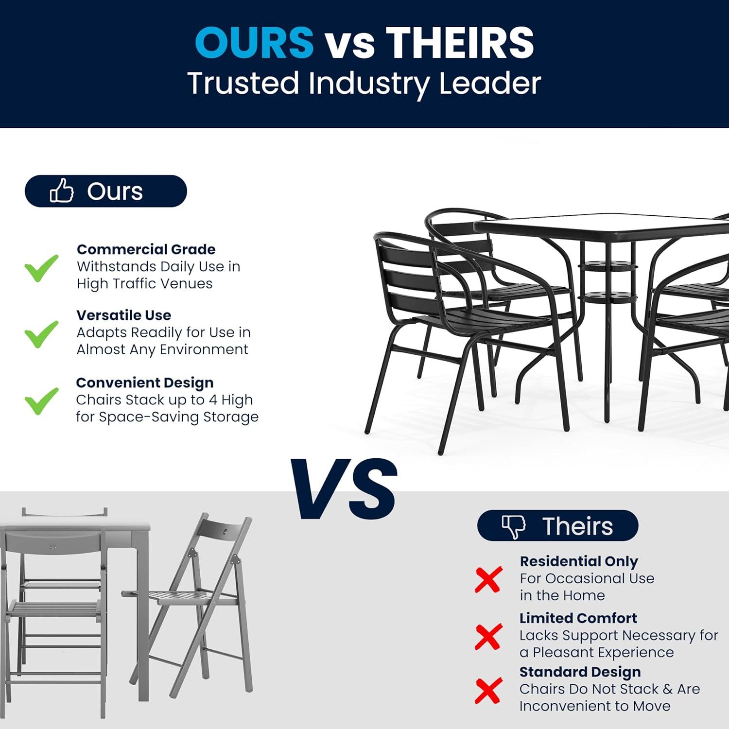 imageFlash Furniture 5Piece Patio Dining Set with 315quot Square Glass Metal Table and 4 Stackable Slat Back Chairs IndoorOutdoor Bistro Set BlackBlack