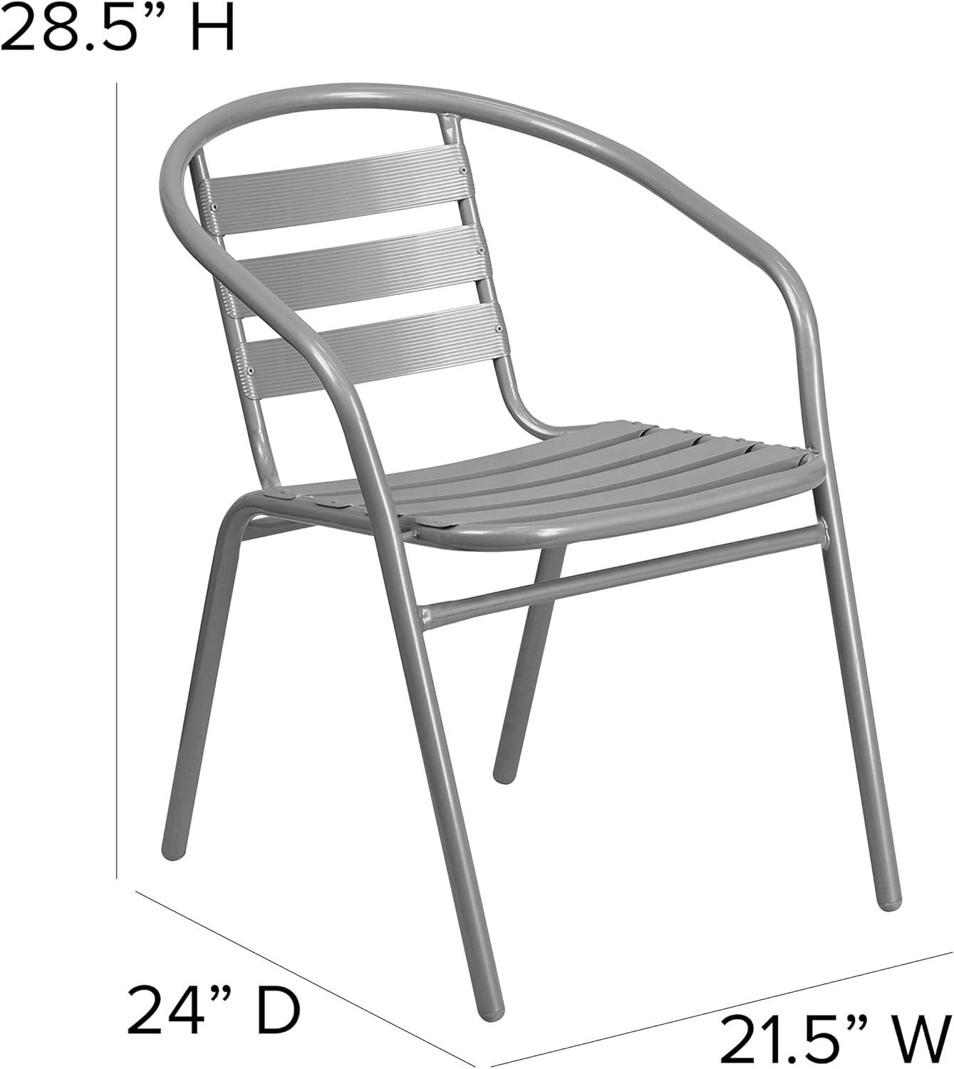 imageFlash Furniture 5Piece Patio Dining Set with 315quot Square Glass Metal Table and 4 Stackable Slat Back Chairs IndoorOutdoor Bistro Set BlackSilver