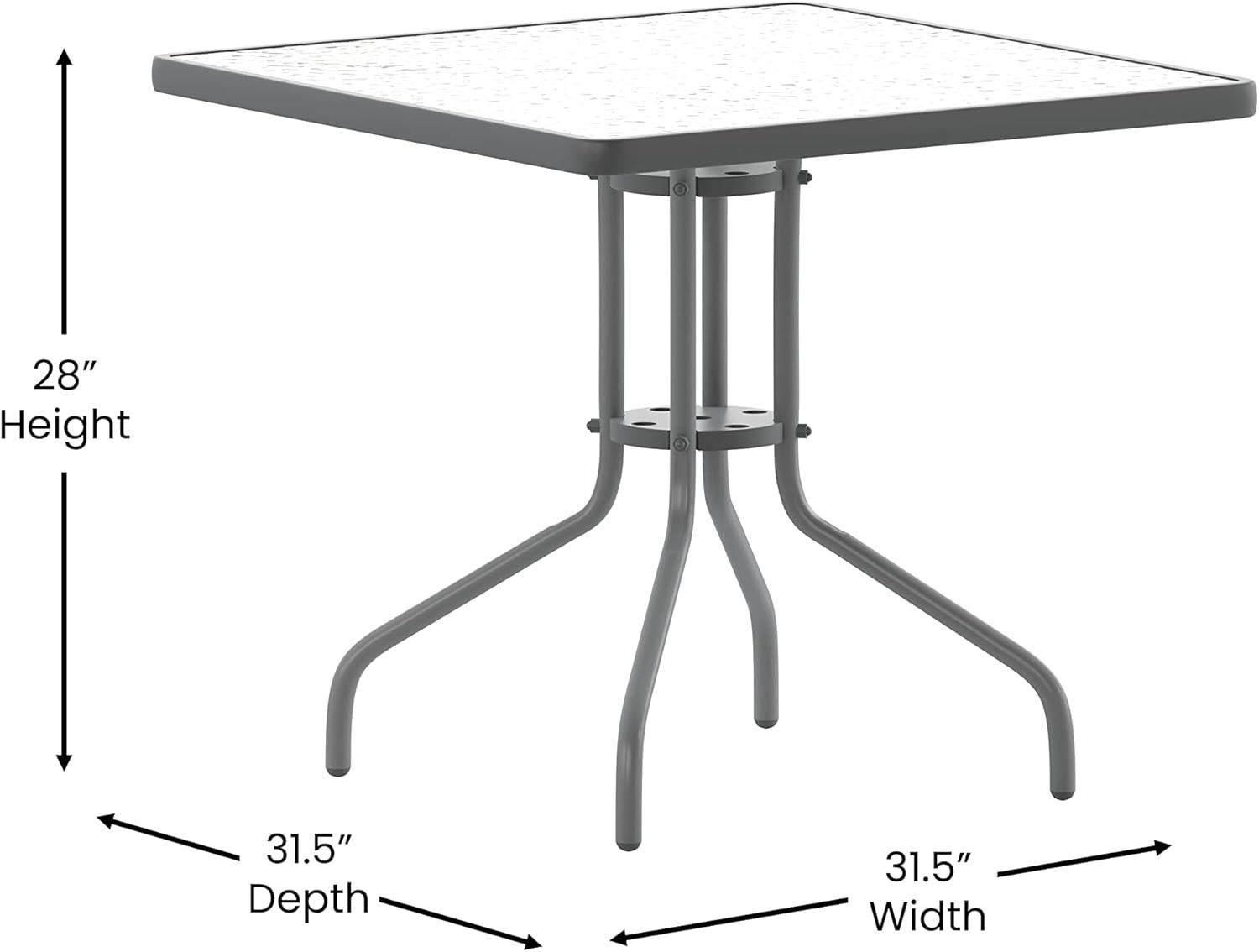 imageFlash Furniture 5Piece Patio Dining Set with 315quot Square Glass Metal Table and 4 Stackable Slat Back Chairs IndoorOutdoor Bistro Set BlackSilver