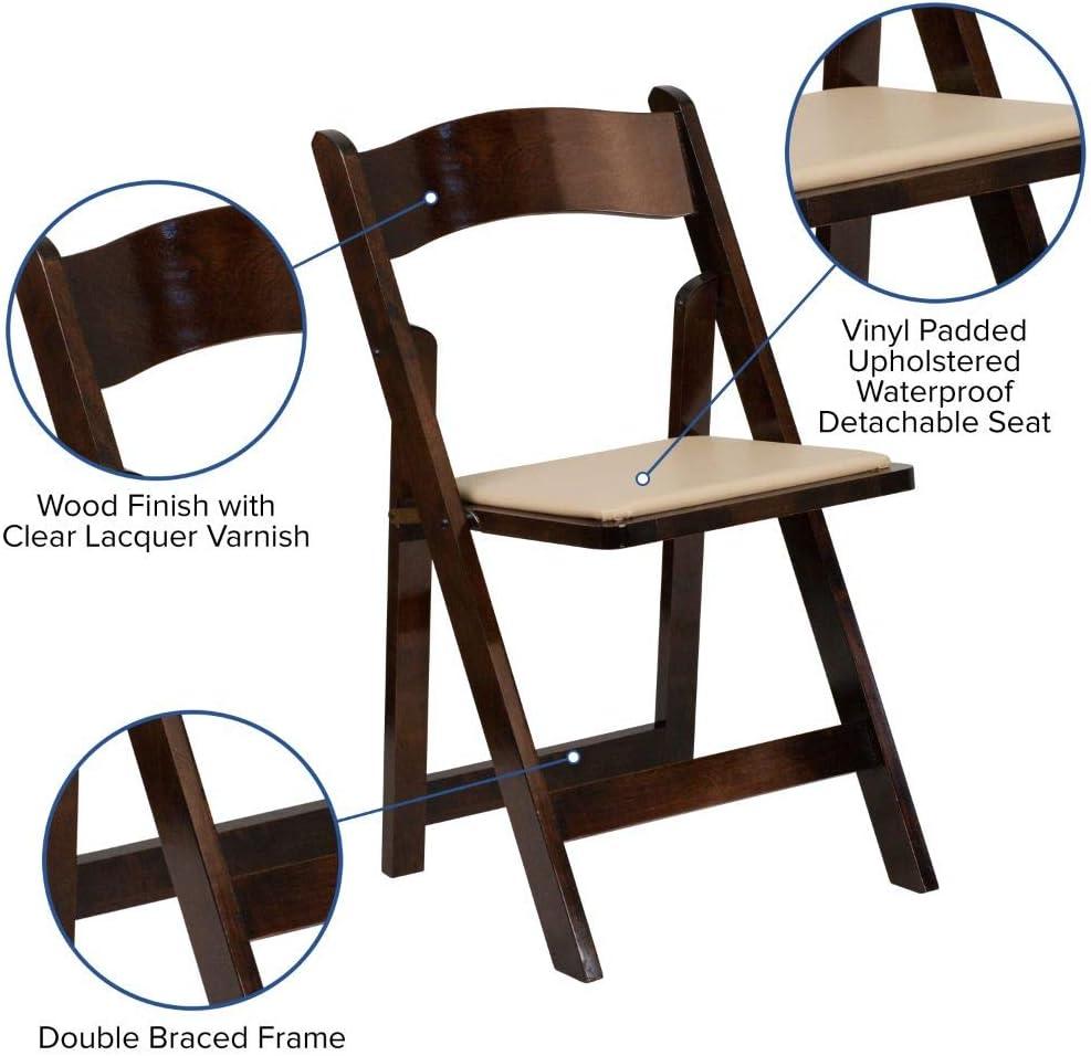 imageFlash Furniture 7 x 40quot Rustic Solid Pine Folding Farm Table and 4 Fruitwood Wood Folding Chairs with Vinyl Padded Seats