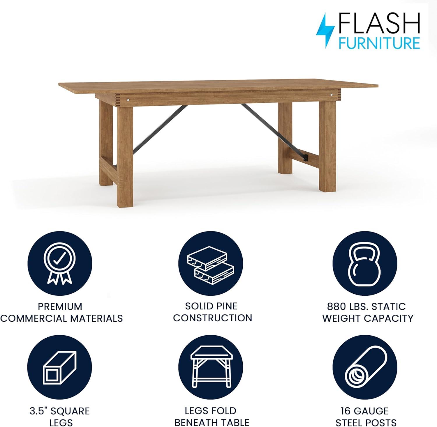 imageFlash Furniture 7 x 40quot Rustic Solid Pine Folding Farm Table and 4 Fruitwood Wood Folding Chairs with Vinyl Padded Seats