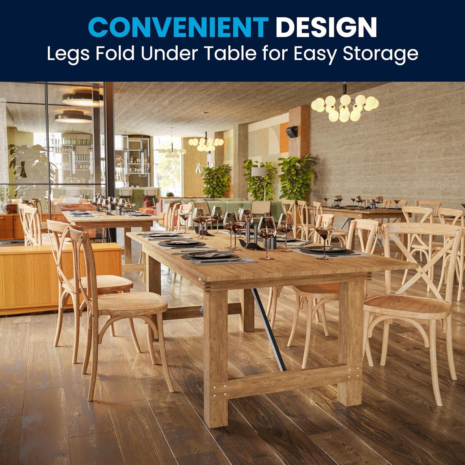 imageFlash Furniture 7 x 40quot Rustic Solid Pine Folding Farm Table and 4 Fruitwood Wood Folding Chairs with Vinyl Padded Seats