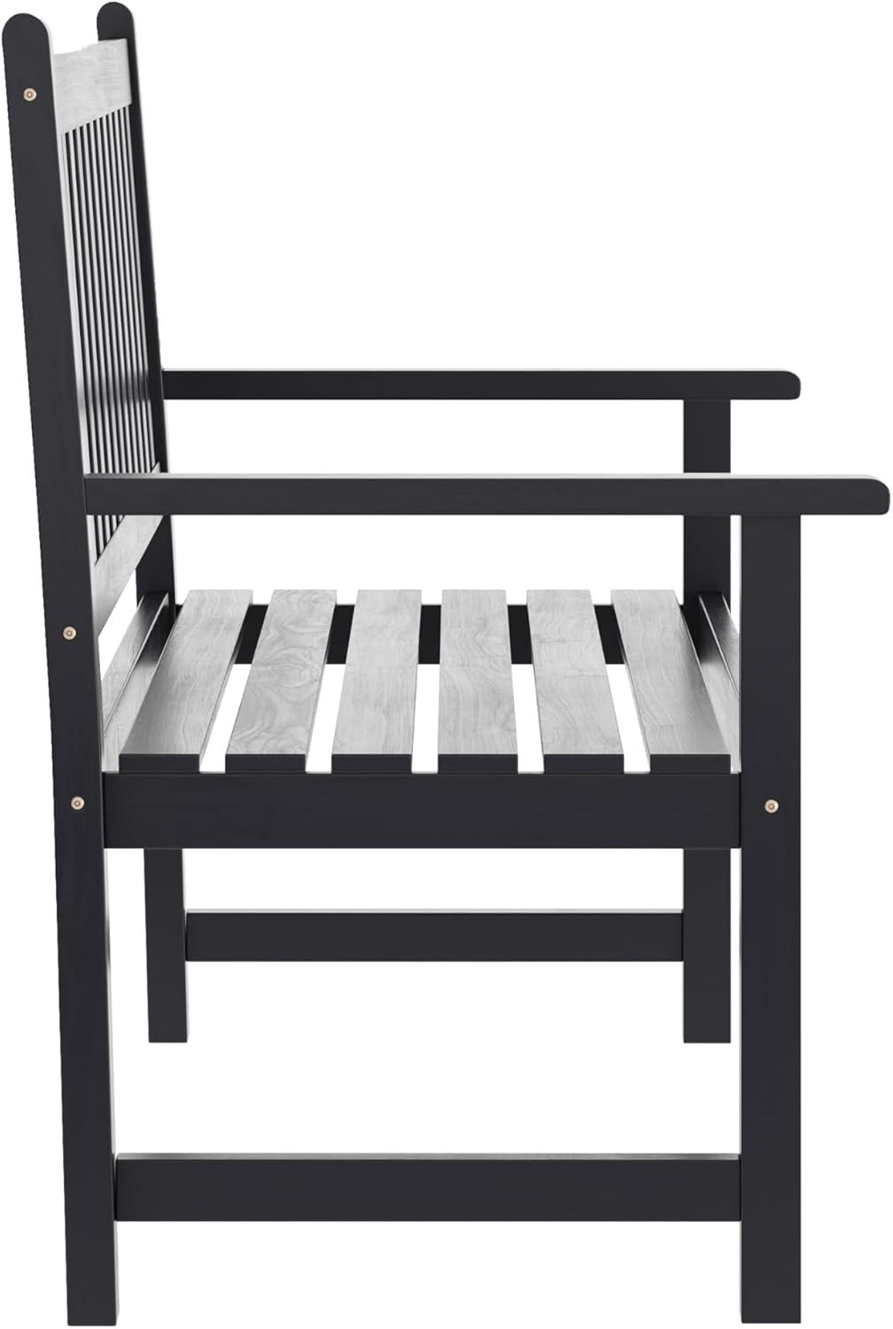 imageFlash Furniture Adele Commercial IndoorOutdoor Acacia Wood Bench 2Person Slatted Patio Loveseat for Use in Yard Garden Porch or Park BlackBlack