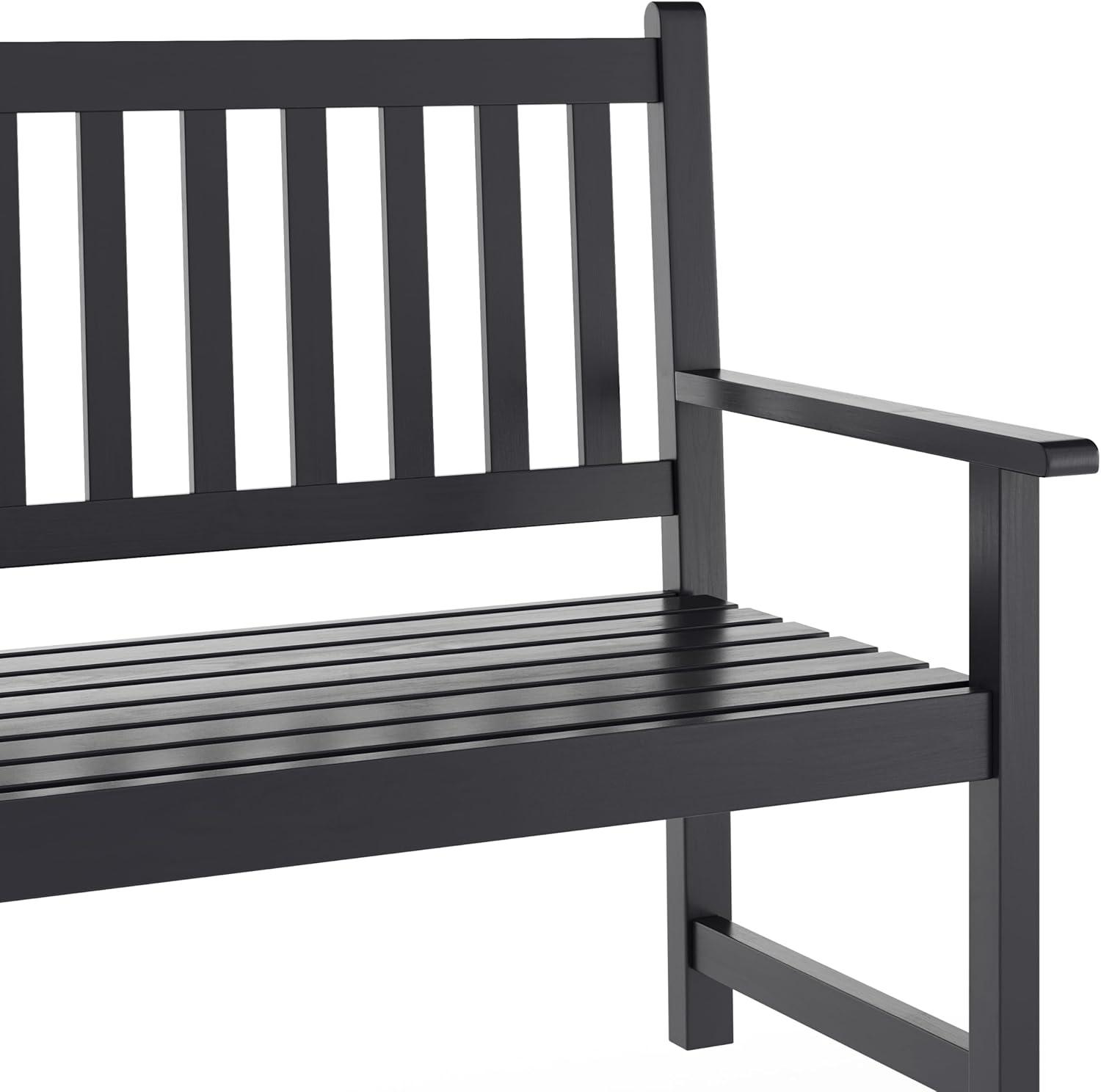 imageFlash Furniture Adele Commercial IndoorOutdoor Acacia Wood Bench 2Person Slatted Patio Loveseat for Use in Yard Garden Porch or Park BlackBlack