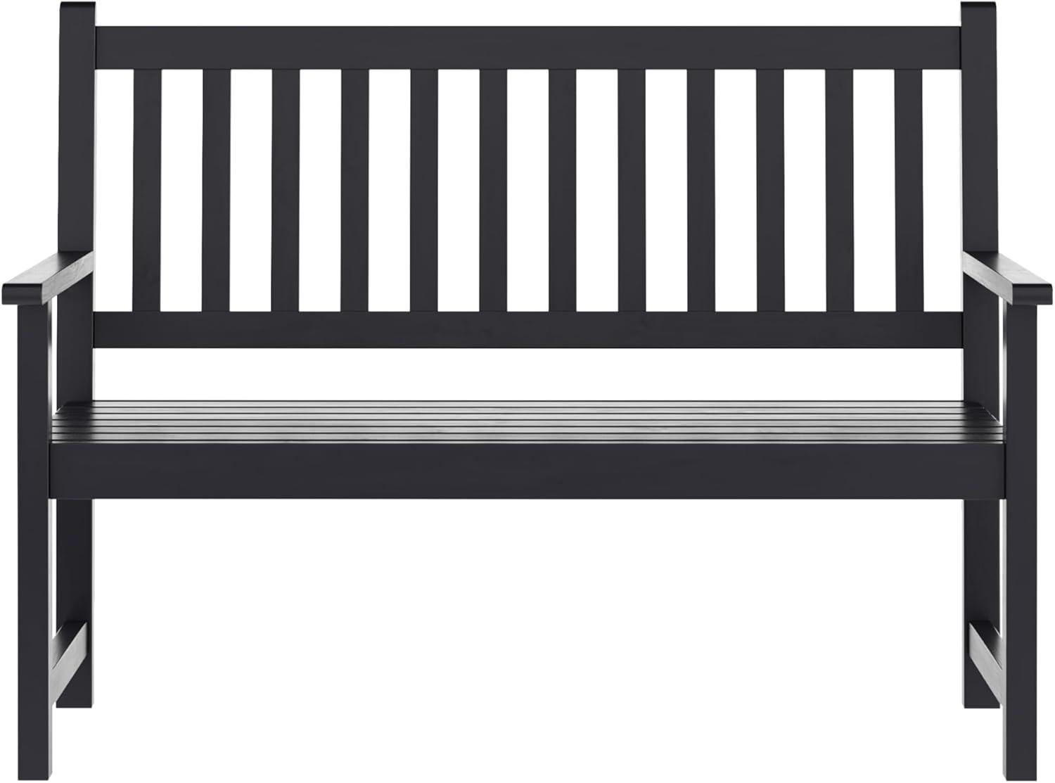 imageFlash Furniture Adele Commercial IndoorOutdoor Acacia Wood Bench 2Person Slatted Patio Loveseat for Use in Yard Garden Porch or Park BlackBlack