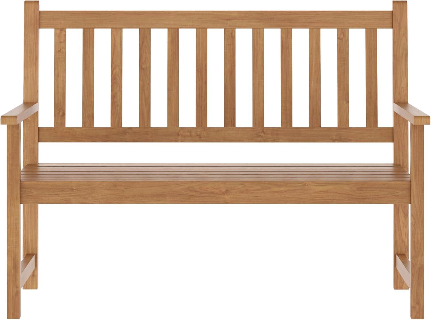 imageFlash Furniture Adele Commercial IndoorOutdoor Acacia Wood Bench 2Person Slatted Patio Loveseat for Use in Yard Garden Porch or Park BlackBrown