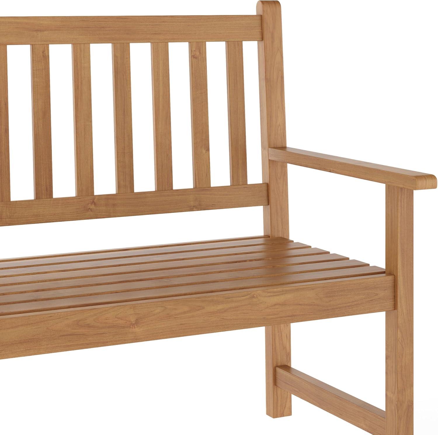imageFlash Furniture Adele Commercial IndoorOutdoor Acacia Wood Bench 2Person Slatted Patio Loveseat for Use in Yard Garden Porch or Park BlackBrown