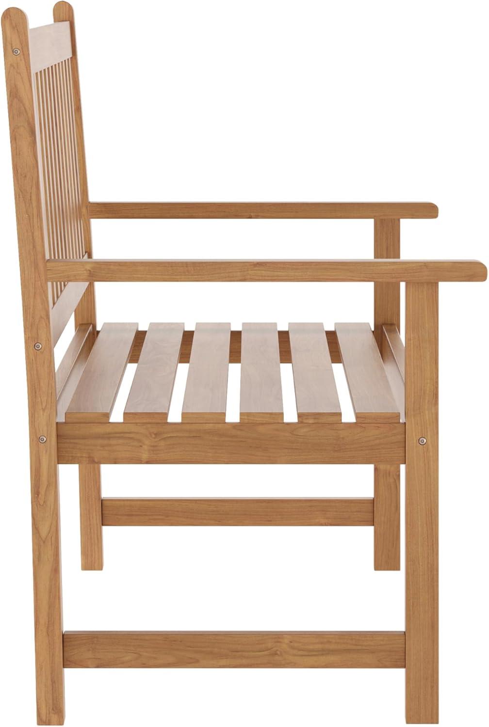 imageFlash Furniture Adele Commercial IndoorOutdoor Acacia Wood Bench 2Person Slatted Patio Loveseat for Use in Yard Garden Porch or Park BlackBrown
