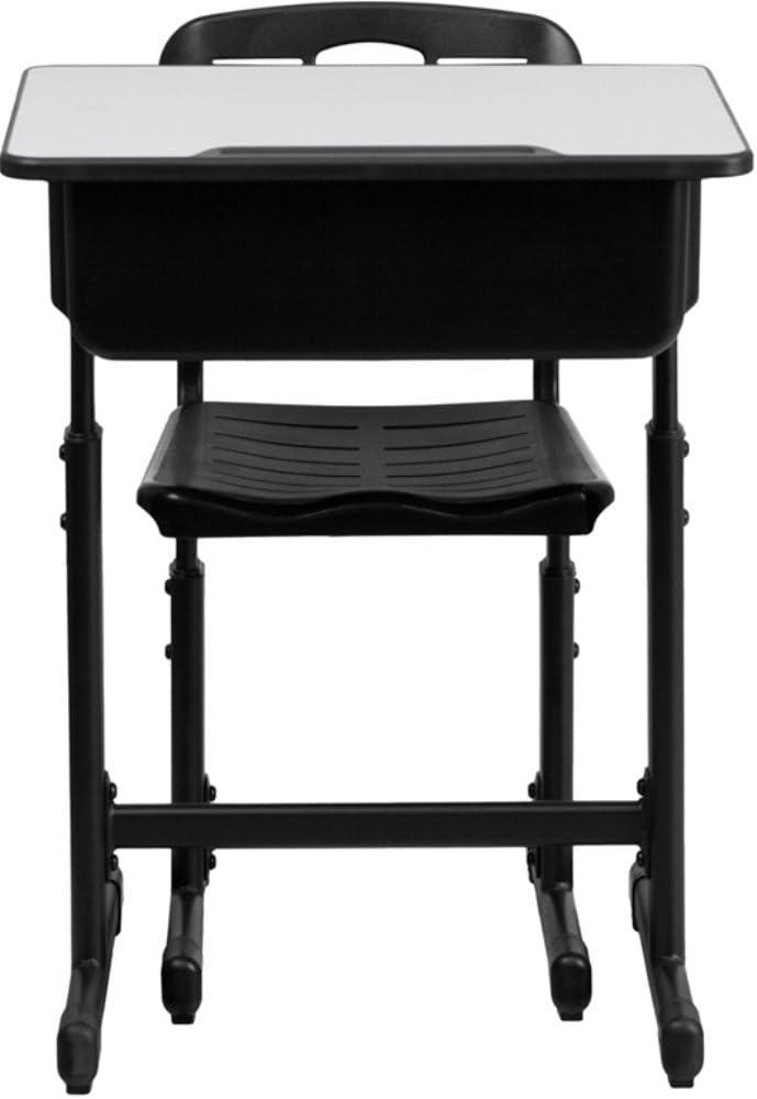 imageFlash Furniture Adjustable Student Desk and Chair Set for Classrooms or Remote Learning Adjustable School Desk with Chair and Book Box GrayBlackSet of 1