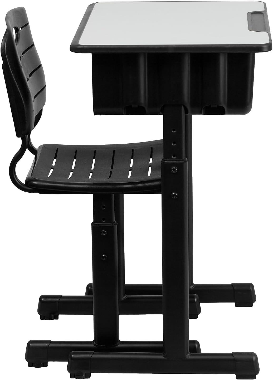 imageFlash Furniture Adjustable Student Desk and Chair Set for Classrooms or Remote Learning Adjustable School Desk with Chair and Book Box GrayBlackSet of 3