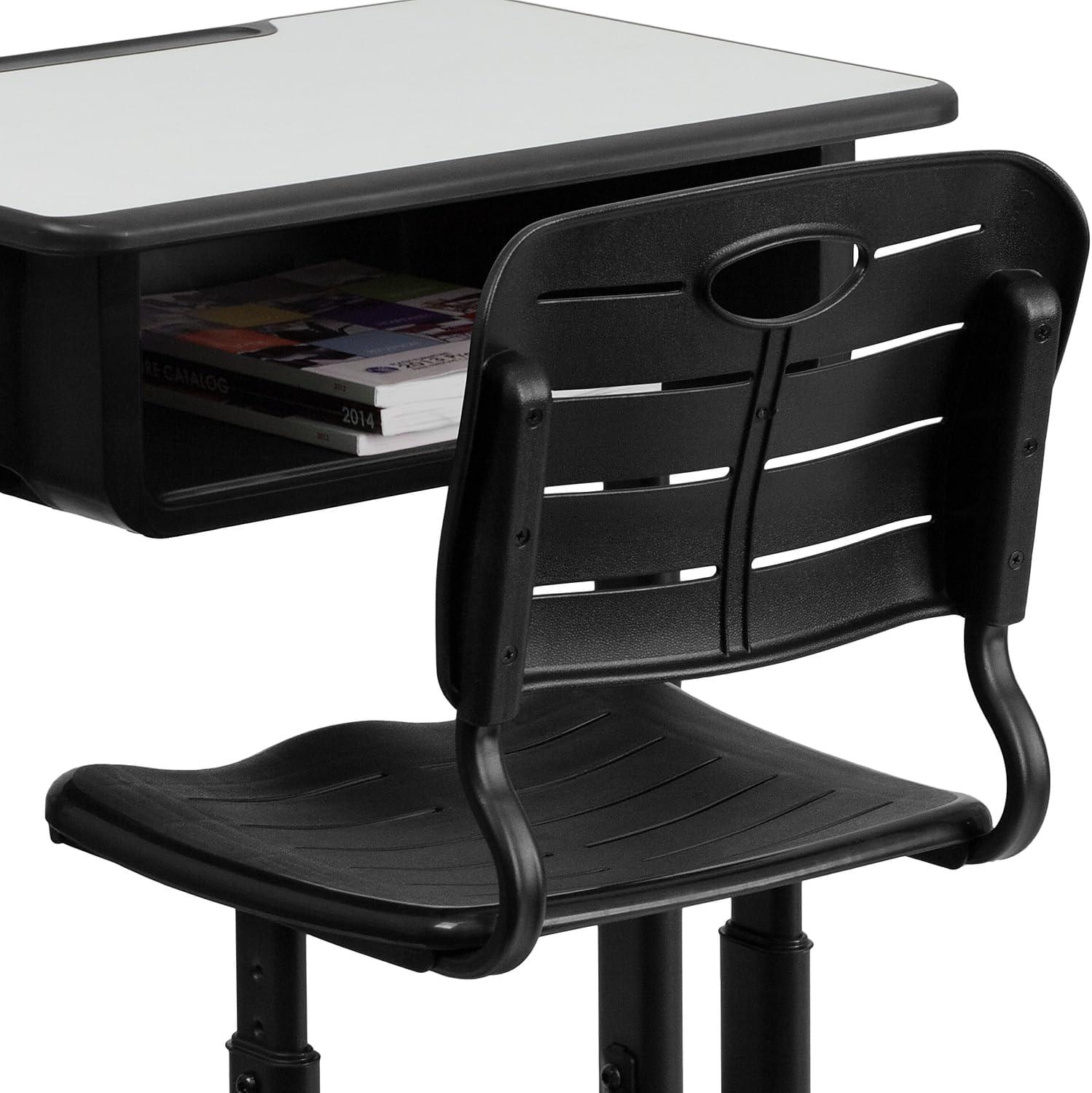 imageFlash Furniture Adjustable Student Desk and Chair Set for Classrooms or Remote Learning Adjustable School Desk with Chair and Book Box GrayBlackSet of 3
