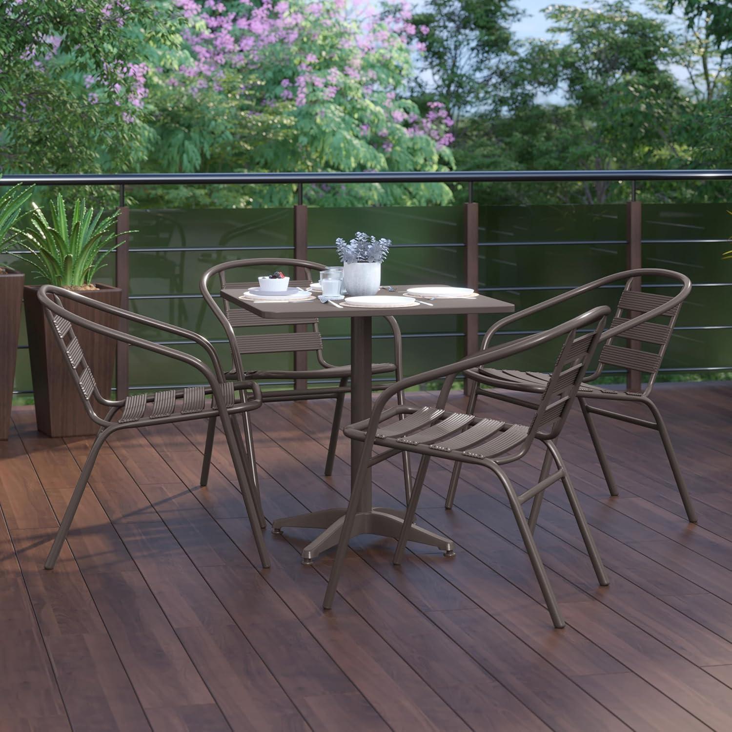 imageFlash Furniture Aluminum 5Piece Patio Dining Set with Square Table and 4 Slat Back Chairs IndoorOutdoor Bistro Table and Chairs Set SilverBronze