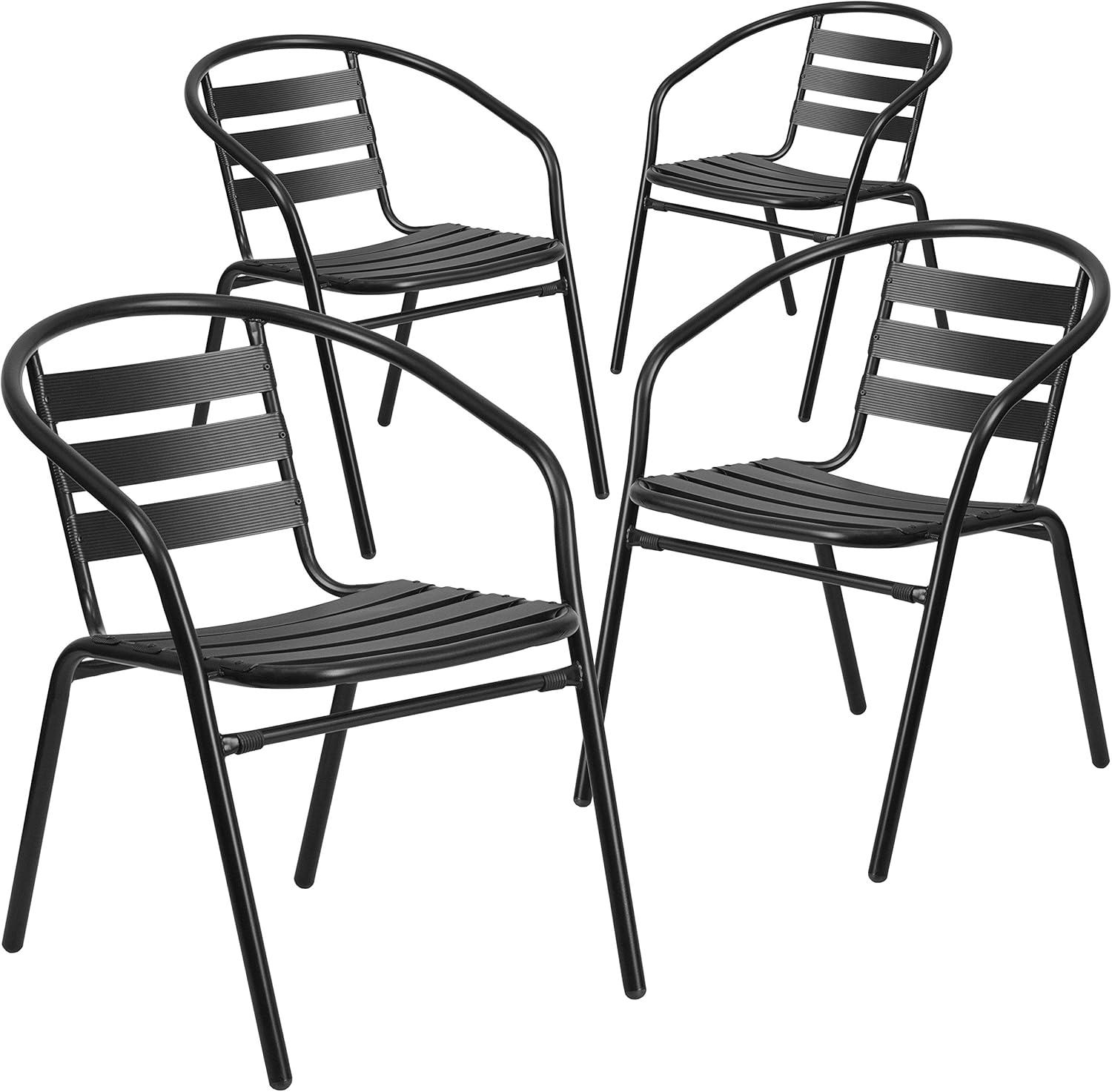 imageFlash Furniture Aluminum Slat Back Stacking Outdoor Restaurant Chairs Modern Stackable Patio Chairs for Restaurants Set of 4 BlackBlack