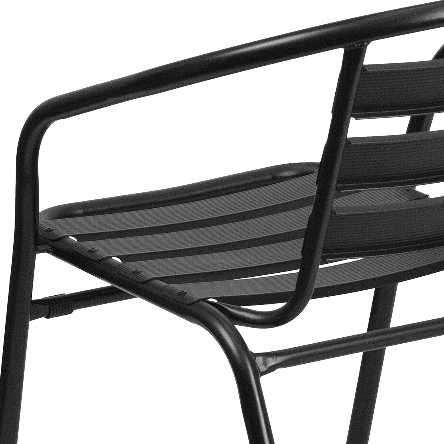 imageFlash Furniture Aluminum Slat Back Stacking Outdoor Restaurant Chairs Modern Stackable Patio Chairs for Restaurants Set of 4 BlackBlack