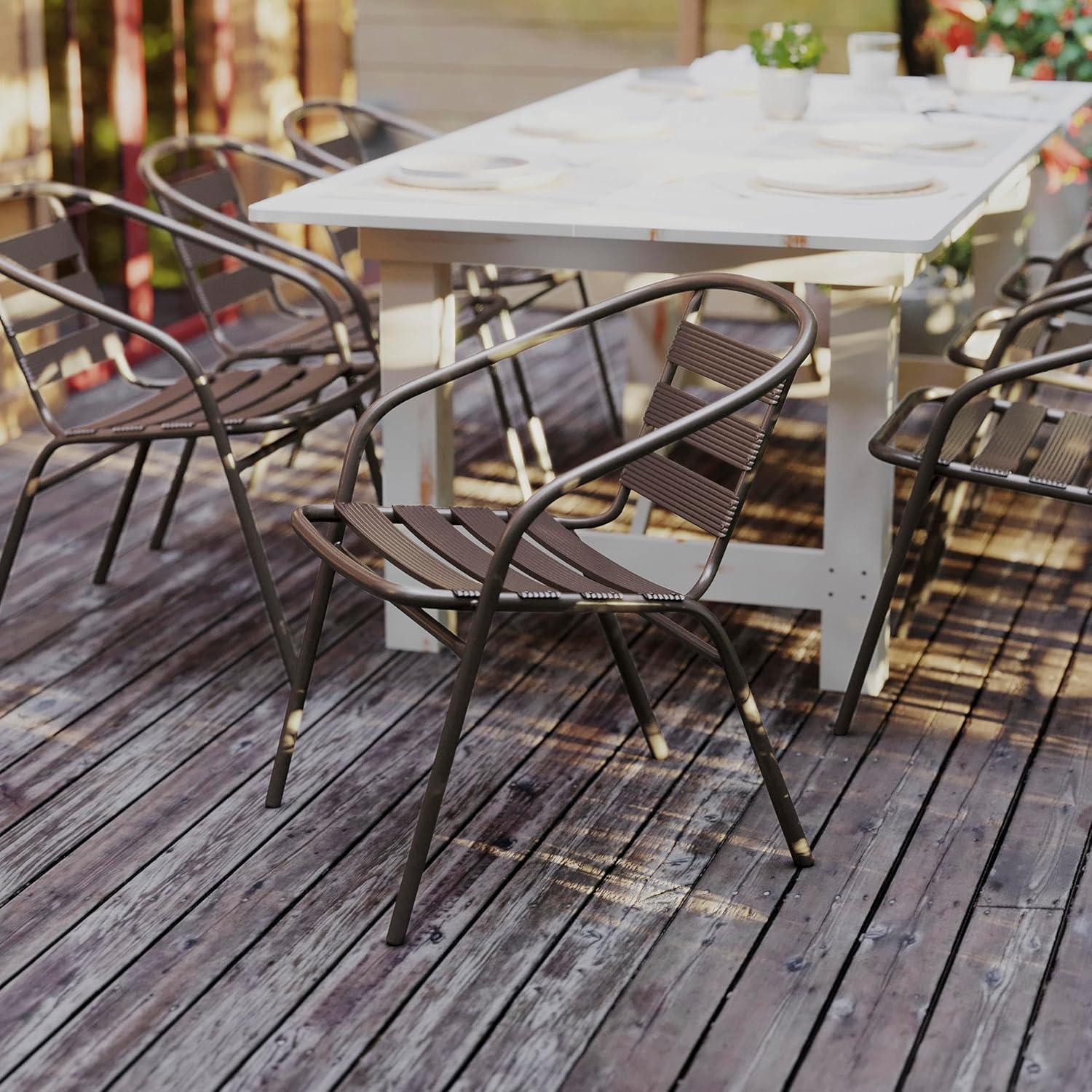 imageFlash Furniture Aluminum Slat Back Stacking Outdoor Restaurant Chairs Modern Stackable Patio Chairs for Restaurants Set of 4 BlackBronze
