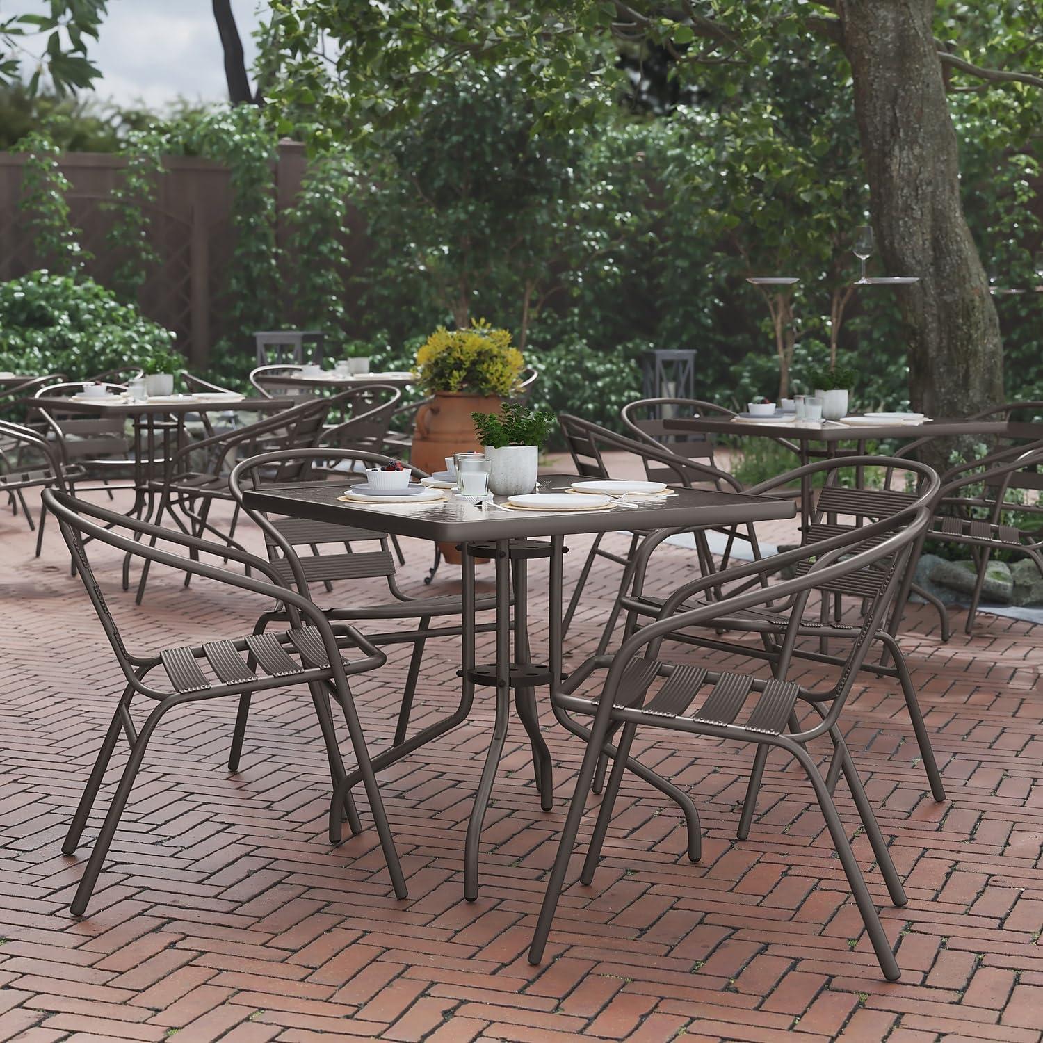 imageFlash Furniture Aluminum Slat Back Stacking Outdoor Restaurant Chairs Modern Stackable Patio Chairs for Restaurants Set of 4 BlackBronze