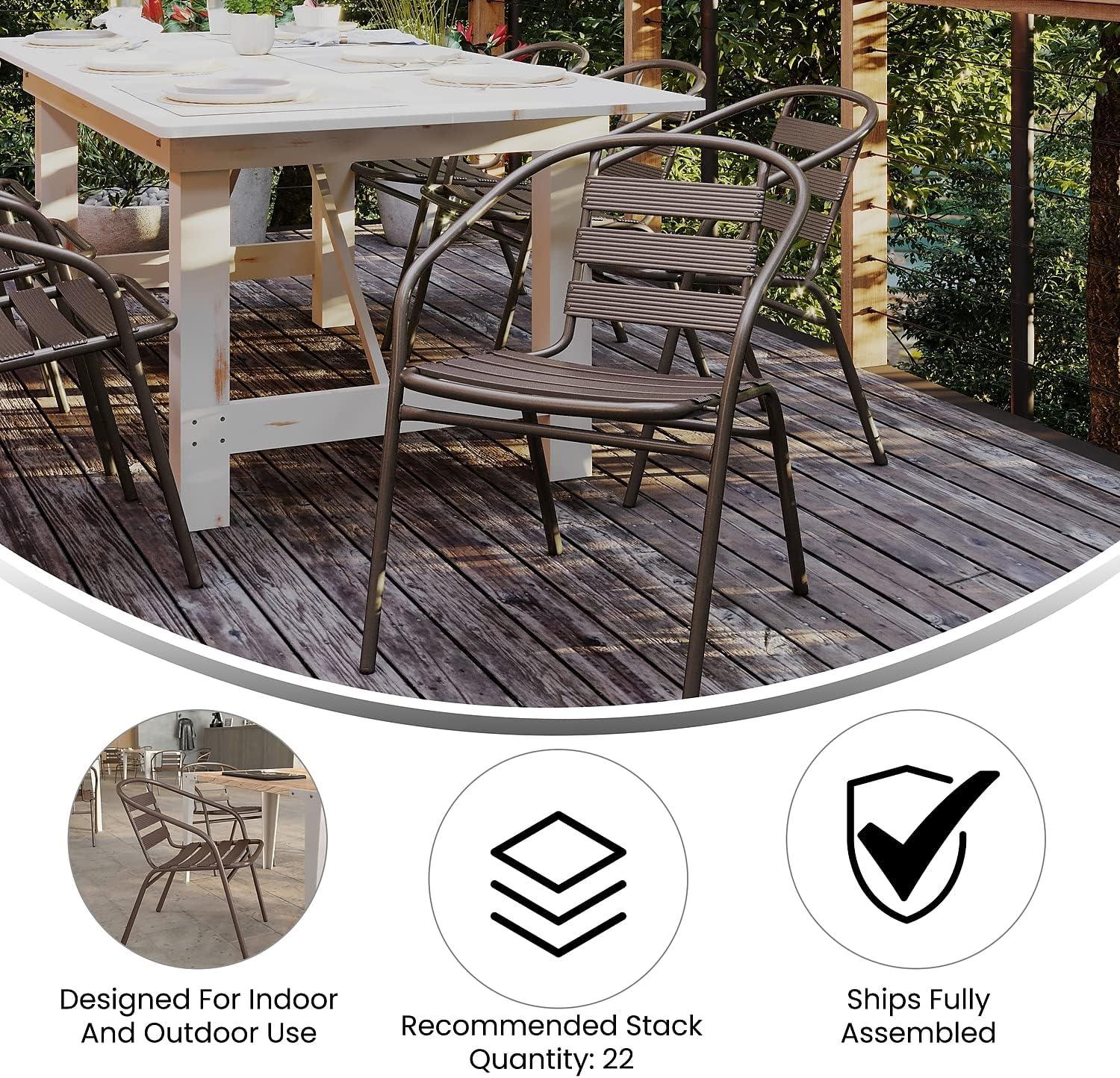 imageFlash Furniture Aluminum Slat Back Stacking Outdoor Restaurant Chairs Modern Stackable Patio Chairs for Restaurants Set of 4 BlackBronze