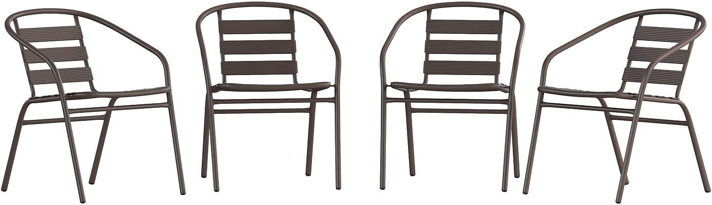 imageFlash Furniture Aluminum Slat Back Stacking Outdoor Restaurant Chairs Modern Stackable Patio Chairs for Restaurants Set of 4 BlackBronze