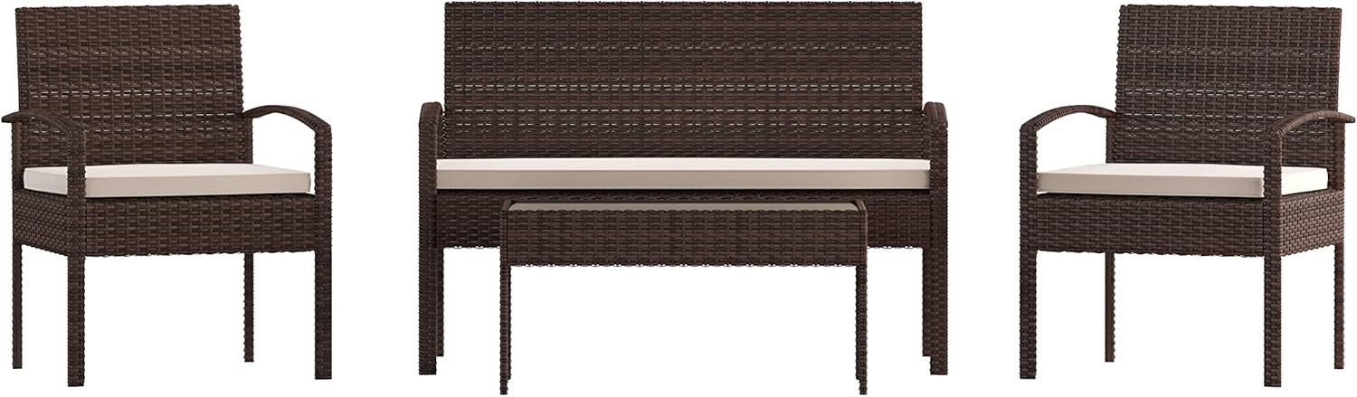 imageFlash Furniture Aransas Series 4 Piece Brown Patio Set with Steel Frame and Beige CushionsBrownBeige