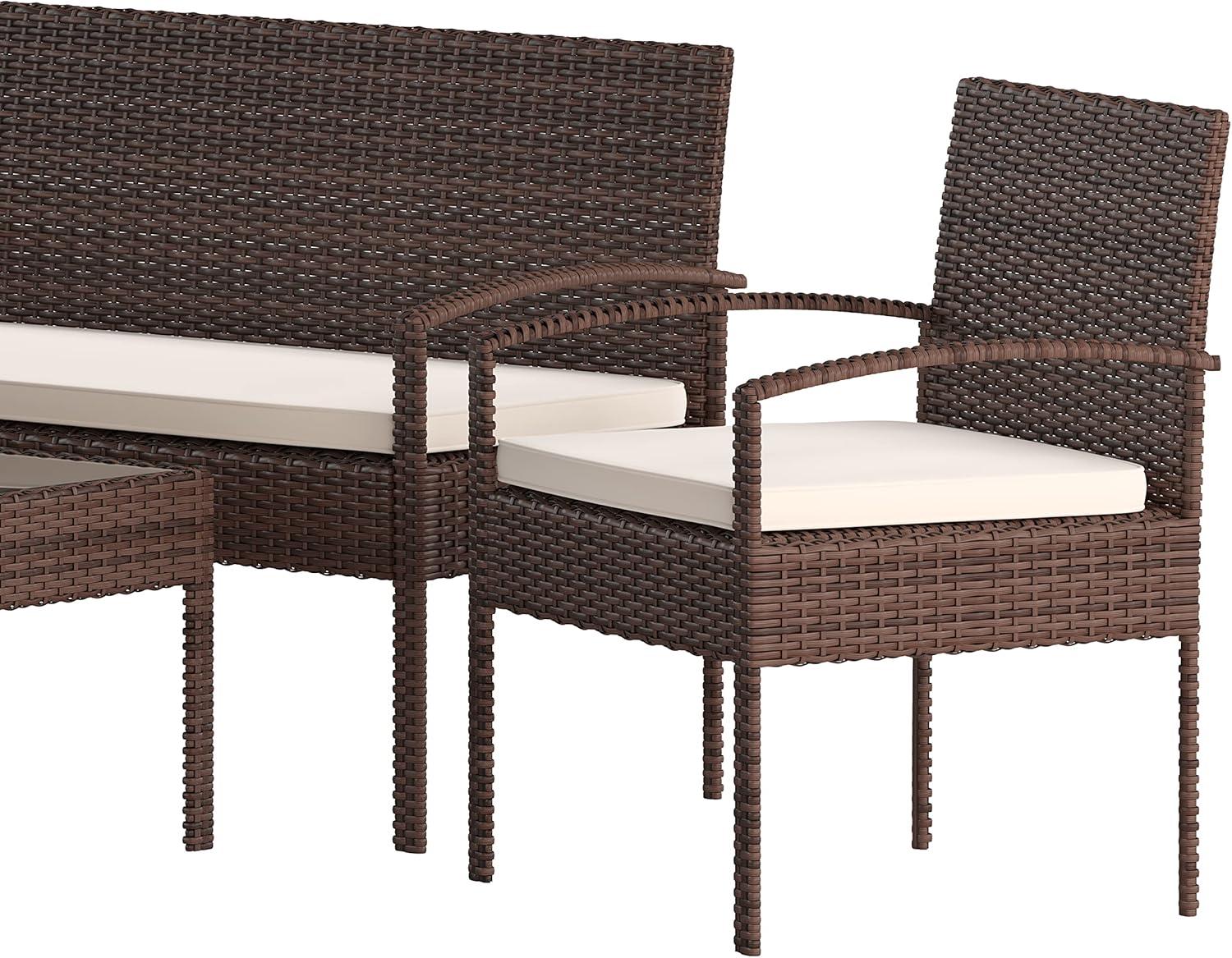 imageFlash Furniture Aransas Series 4 Piece Brown Patio Set with Steel Frame and Beige CushionsBrownBeige
