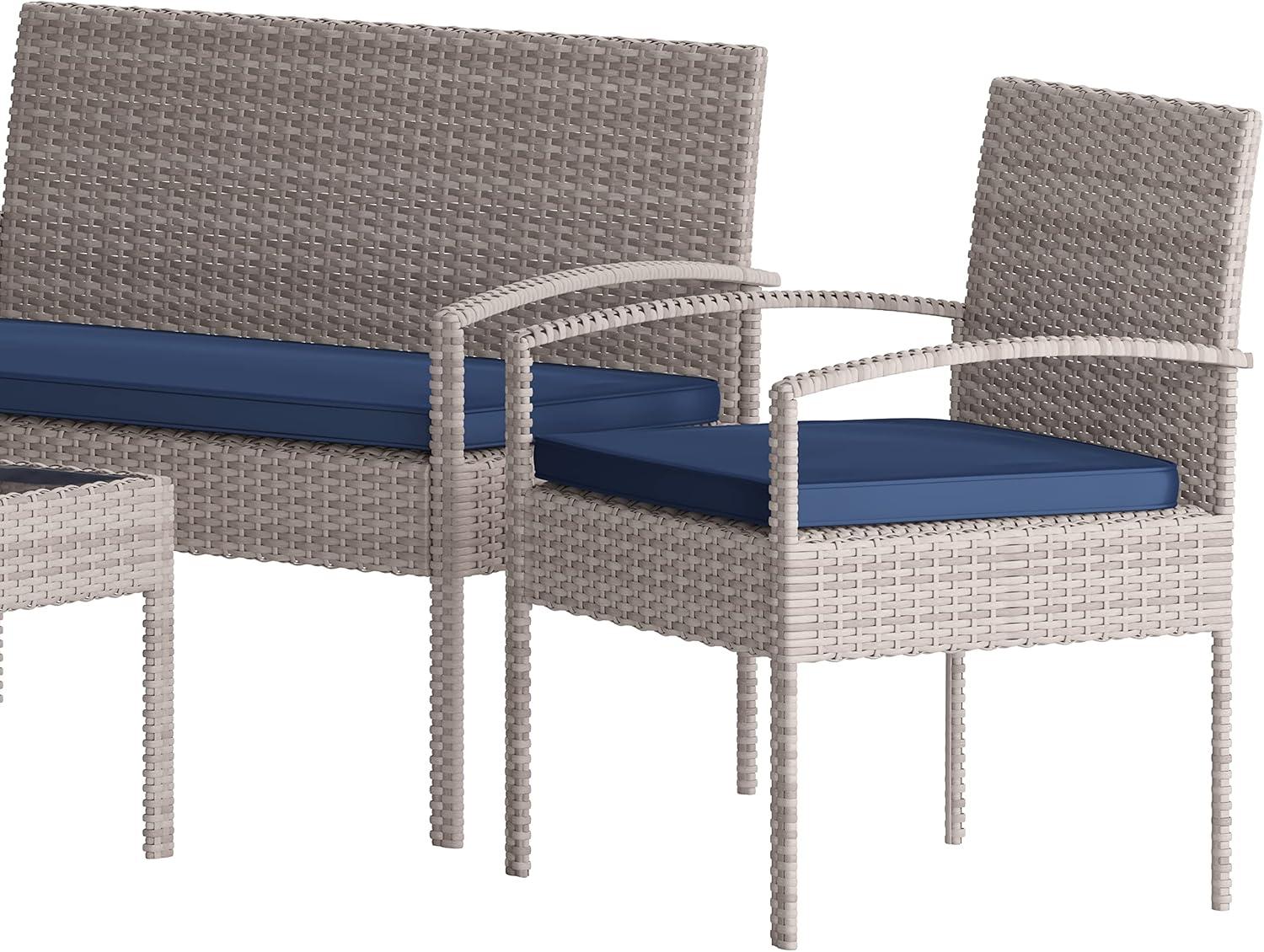 imageFlash Furniture Aransas Series 4 Piece Brown Patio Set with Steel Frame and Beige CushionsLight GrayNavy