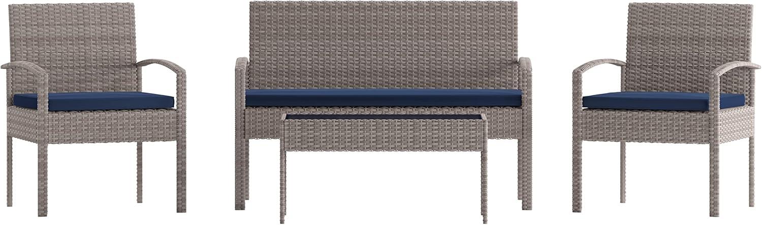 imageFlash Furniture Aransas Series 4 Piece Brown Patio Set with Steel Frame and Beige CushionsLight GrayNavy