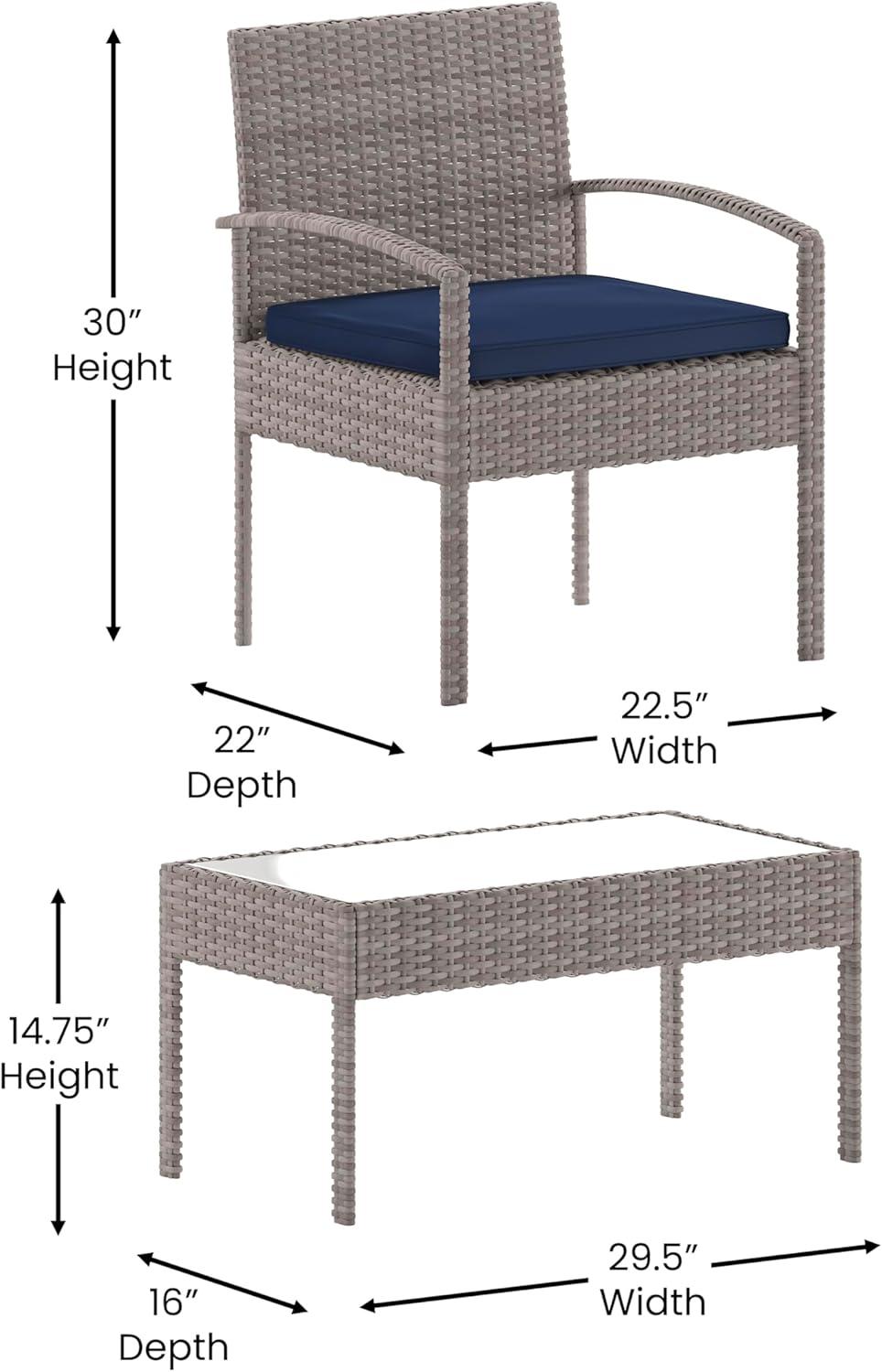 imageFlash Furniture Aransas Series 4 Piece Brown Patio Set with Steel Frame and Beige CushionsLight GrayNavy