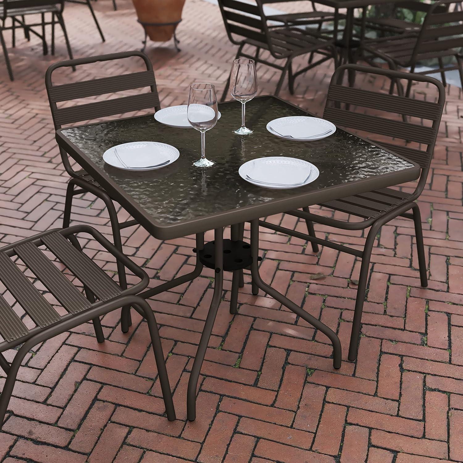 imageFlash Furniture Barker 235quot Square IndoorOutdoor Tempered Glass Patio Side Table Outdoor Patio Table for Commercial or Residential Use ClearBlackClearBronze