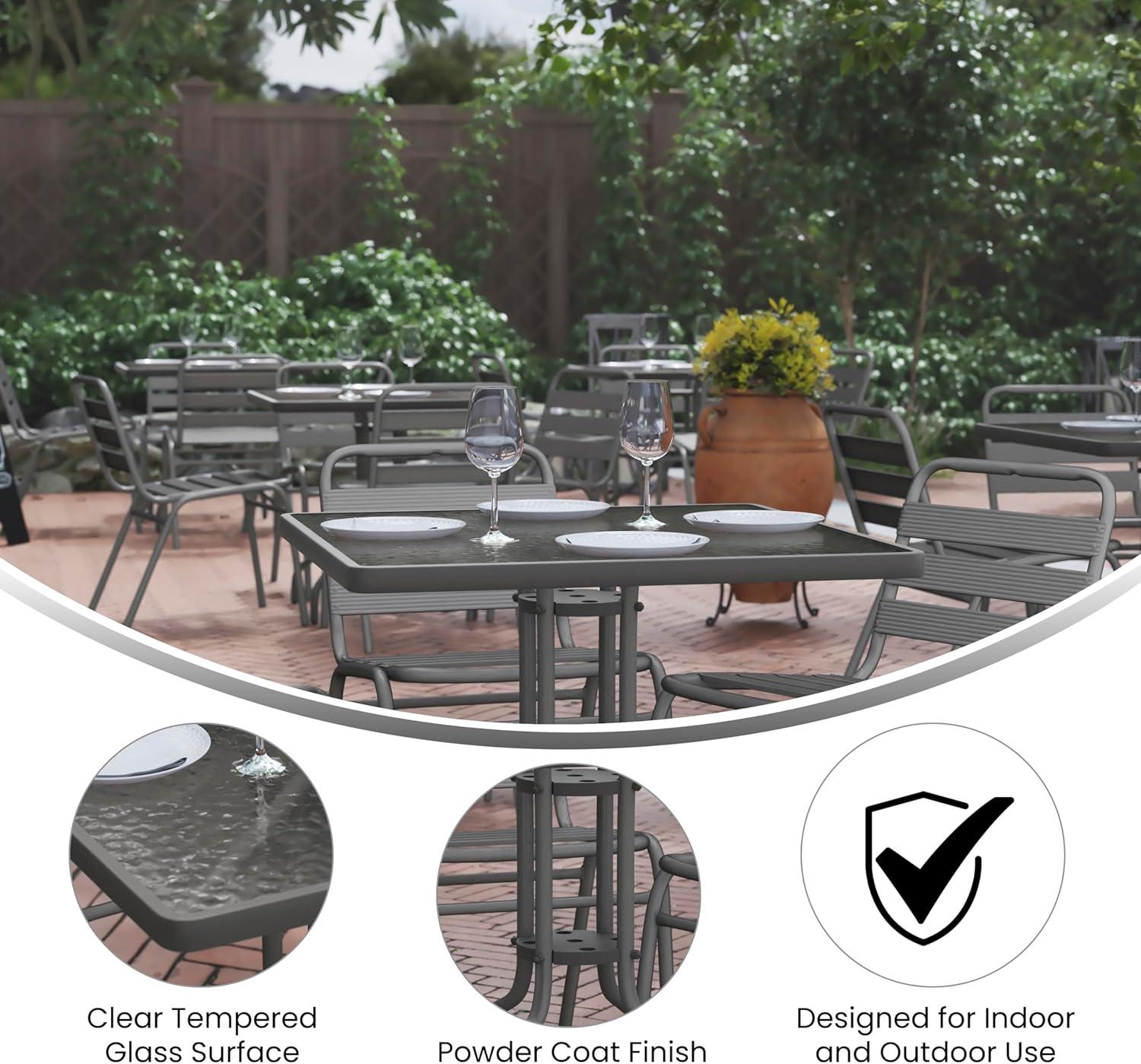 imageFlash Furniture Barker 235quot Square IndoorOutdoor Tempered Glass Patio Side Table Outdoor Patio Table for Commercial or Residential Use ClearBlackClear TopSilver Frame