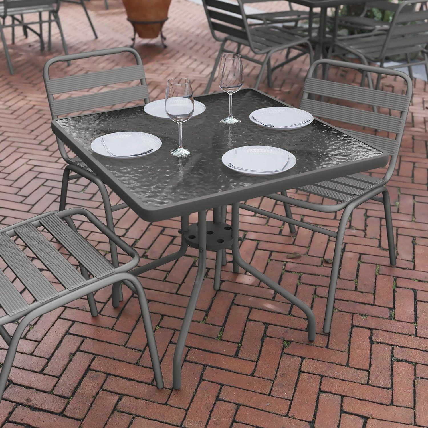 imageFlash Furniture Barker 235quot Square IndoorOutdoor Tempered Glass Patio Side Table Outdoor Patio Table for Commercial or Residential Use ClearBlackClear TopSilver Frame
