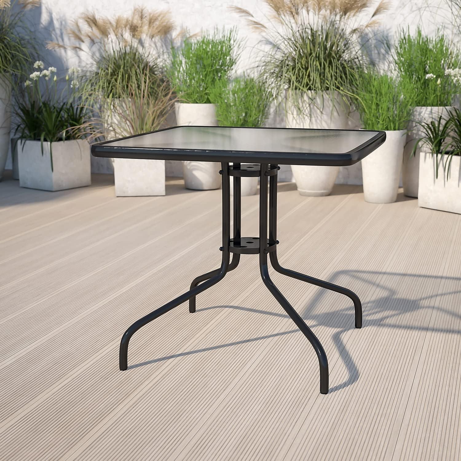 imageFlash Furniture Barker 235quot Square IndoorOutdoor Tempered Glass Patio Side Table Outdoor Patio Table for Commercial or Residential Use ClearBlackClearBlack