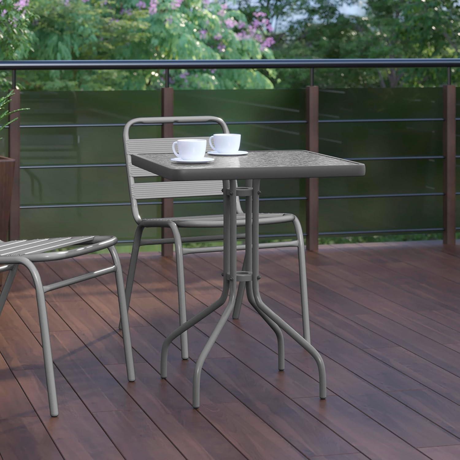 imageFlash Furniture Barker 235quot Square IndoorOutdoor Tempered Glass Patio Side Table Outdoor Patio Table for Commercial or Residential Use ClearBlackClear TopSilver Frame