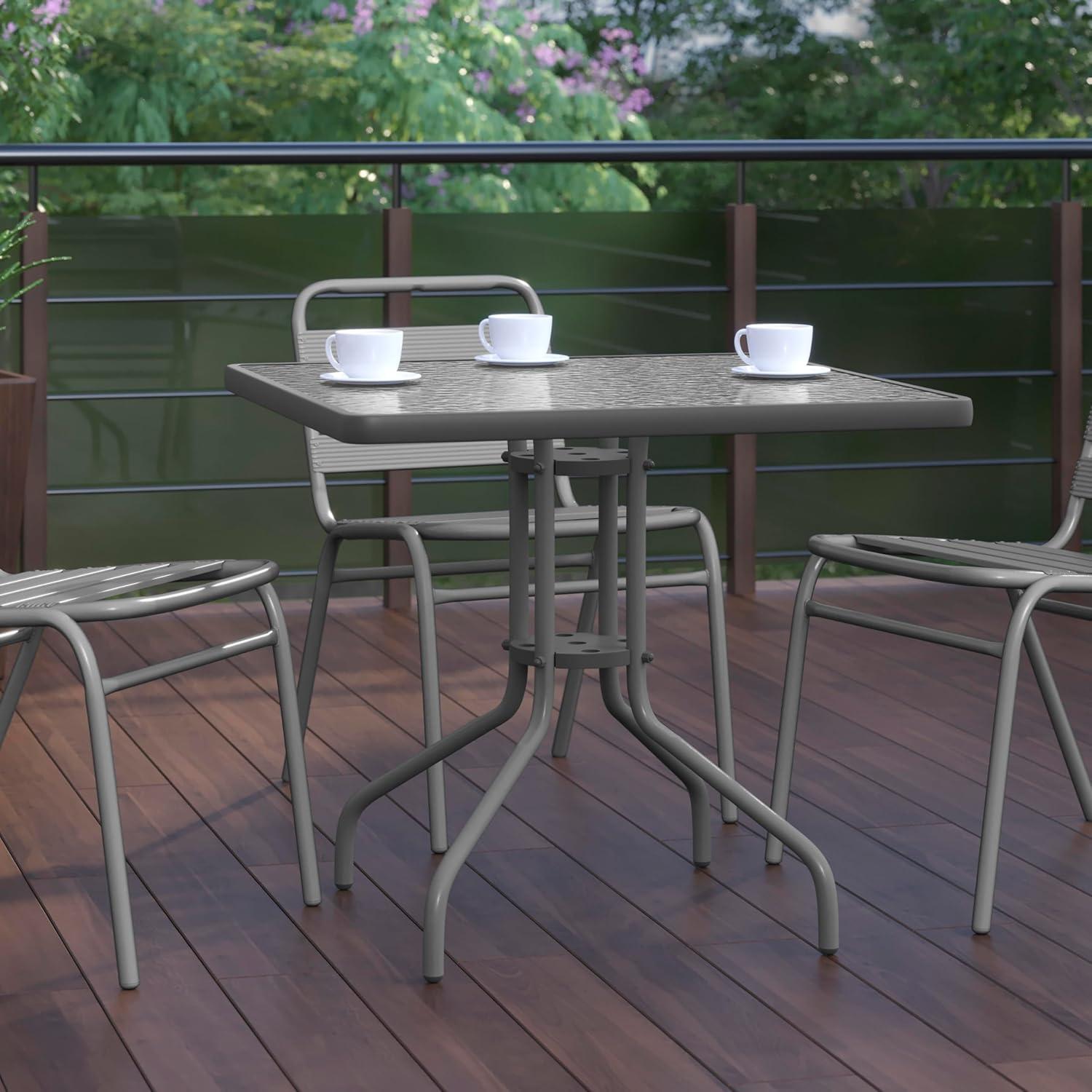 imageFlash Furniture Barker 235quot Square IndoorOutdoor Tempered Glass Patio Side Table Outdoor Patio Table for Commercial or Residential Use ClearBlackClear TopSilver Frame