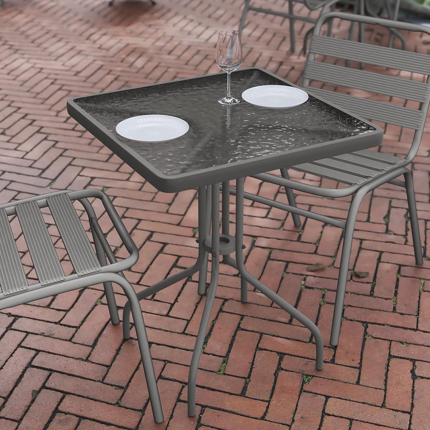 imageFlash Furniture Barker 235quot Square IndoorOutdoor Tempered Glass Patio Side Table Outdoor Patio Table for Commercial or Residential Use ClearBlackClear TopSilver Frame